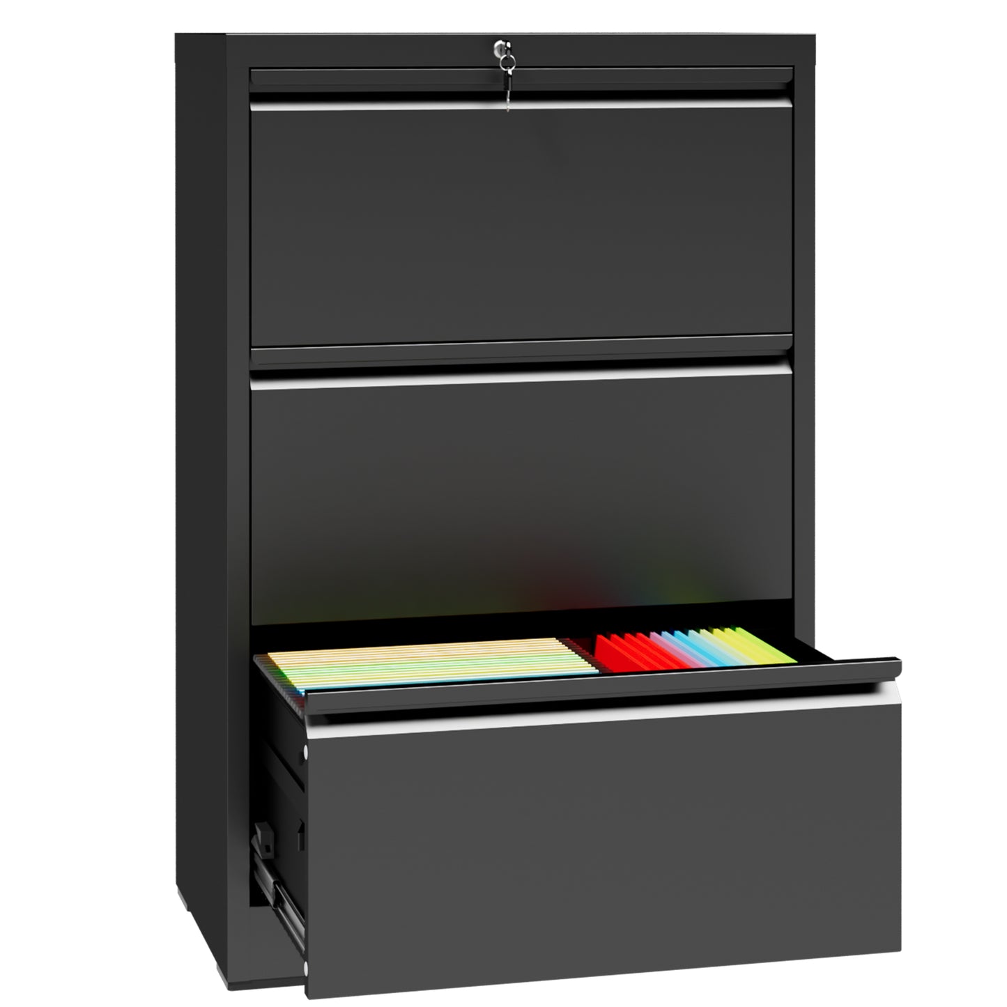 VIYET 3 Drawer Lateral File Cabinet with Lock, Metal Filing Cabinet for Home Office, Steel File Organizer Fits Letter, Legal, A4 & F4 Hanging Files