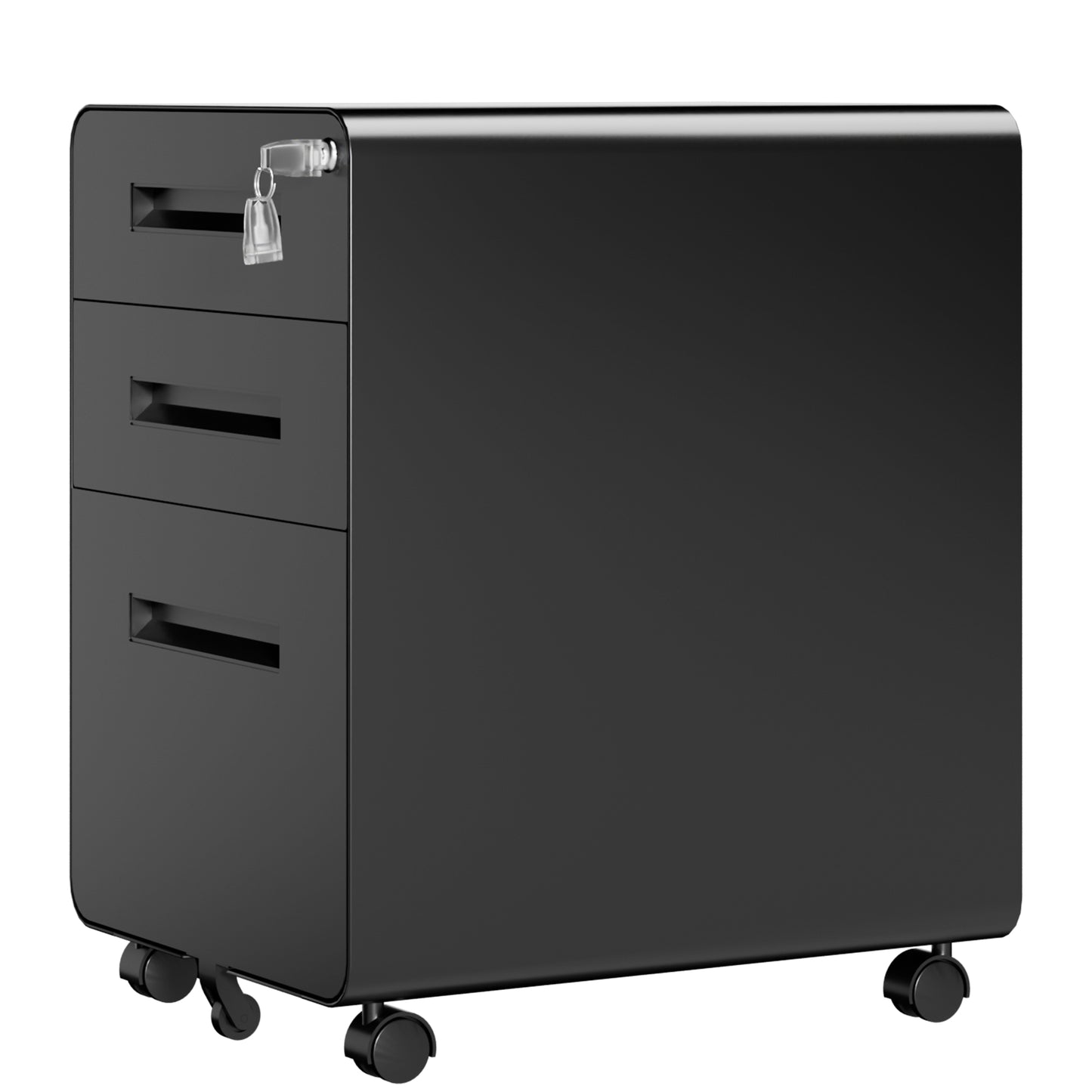 VIYET 3 Drawer Filing Cabinet with Lock, Black Rolling Metal Office Cabinet, Secure Document Storage Organizer for Letter & Legal Files