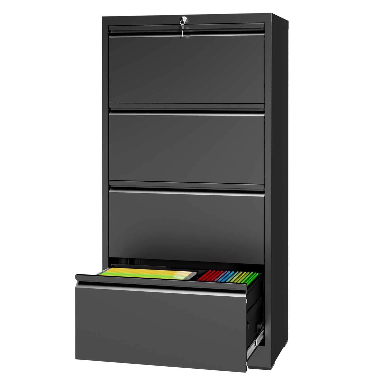 VIYET 4 Drawer Lateral File Cabinet with Lock, Metal Filing Cabinet for Home Office, Steel File Cabinet Fits Letter, Legal, A4 & F4 Hanging Files, Black