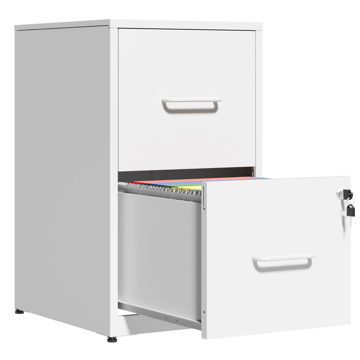 VIYET 2 Drawer File Cabinet with Lock, White Metal Vertical Filing Cabinet for Letter & Legal Files, Under Desk Office Storage with Anti-Tip Kit