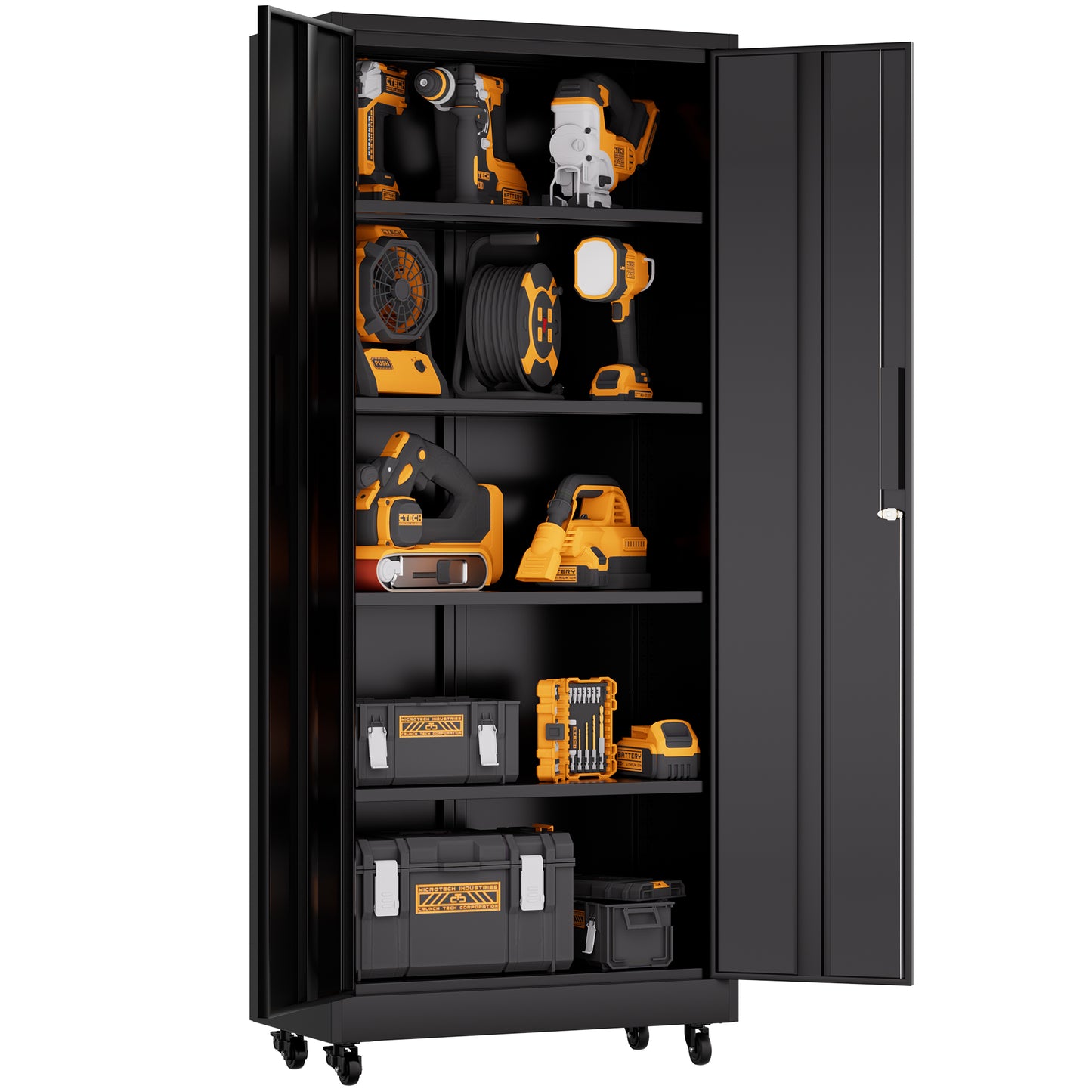 VIYET 71"H Rolling Garage Storage Cabinet,Heavy-Duty Metal Lockable Cabinet w/ 4 Adjustable Shelves (Mobile Tool Organizer for Workshop/Office)