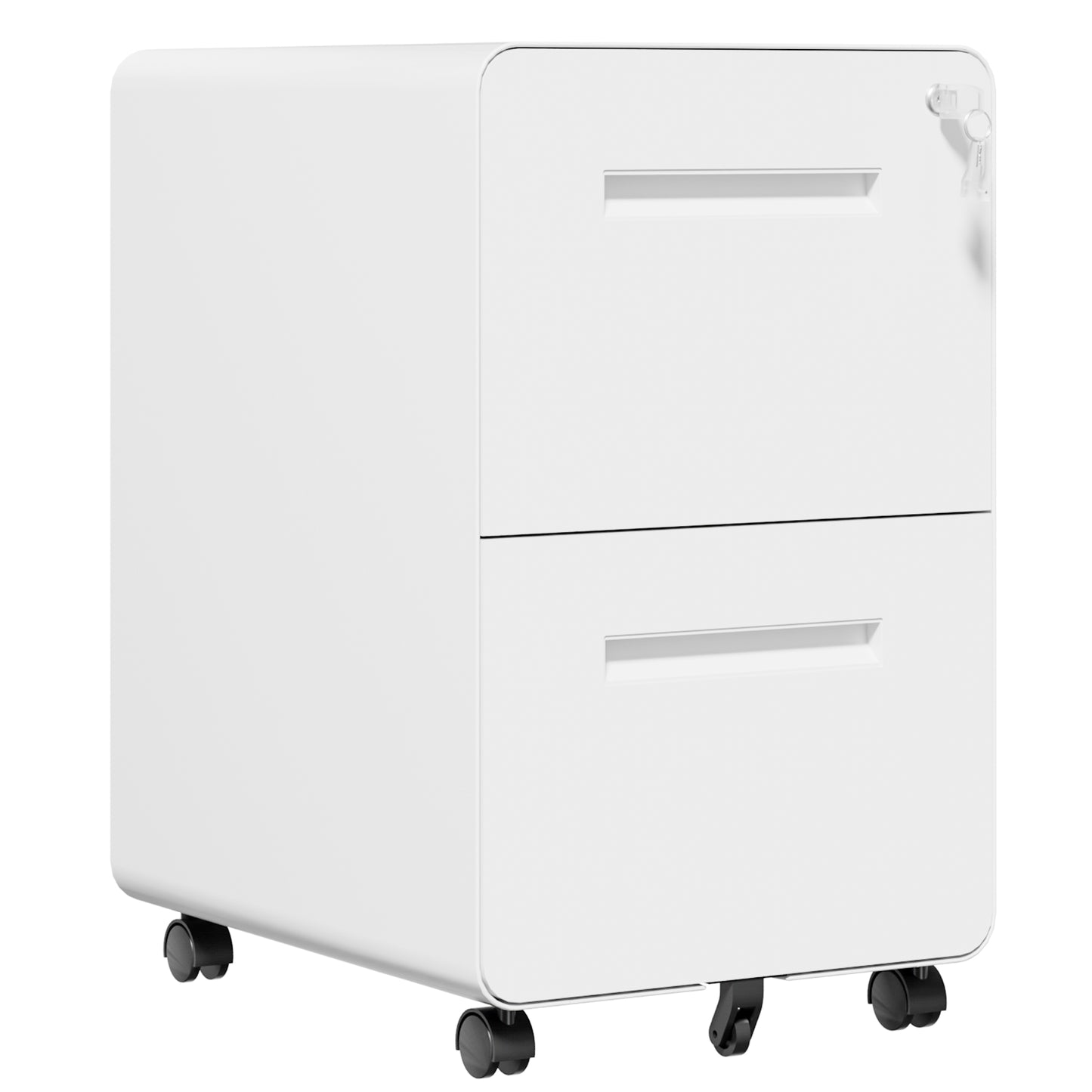 VIYET 2 Drawer Mobile File Cabinet, Metal Rolling Filing Cabinet with Lock, Fully Assembled Steel Office Storage Cabinet for Letter Legal Files, White