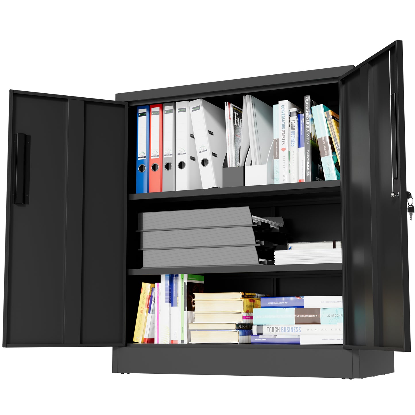 VIYET 35" 2-Door Metal Storage Cabinet,Heavy-Duty Lockable Steel Cabinet w/ 2 Adjustable Shelves (Home/Office/Garage Organizer)