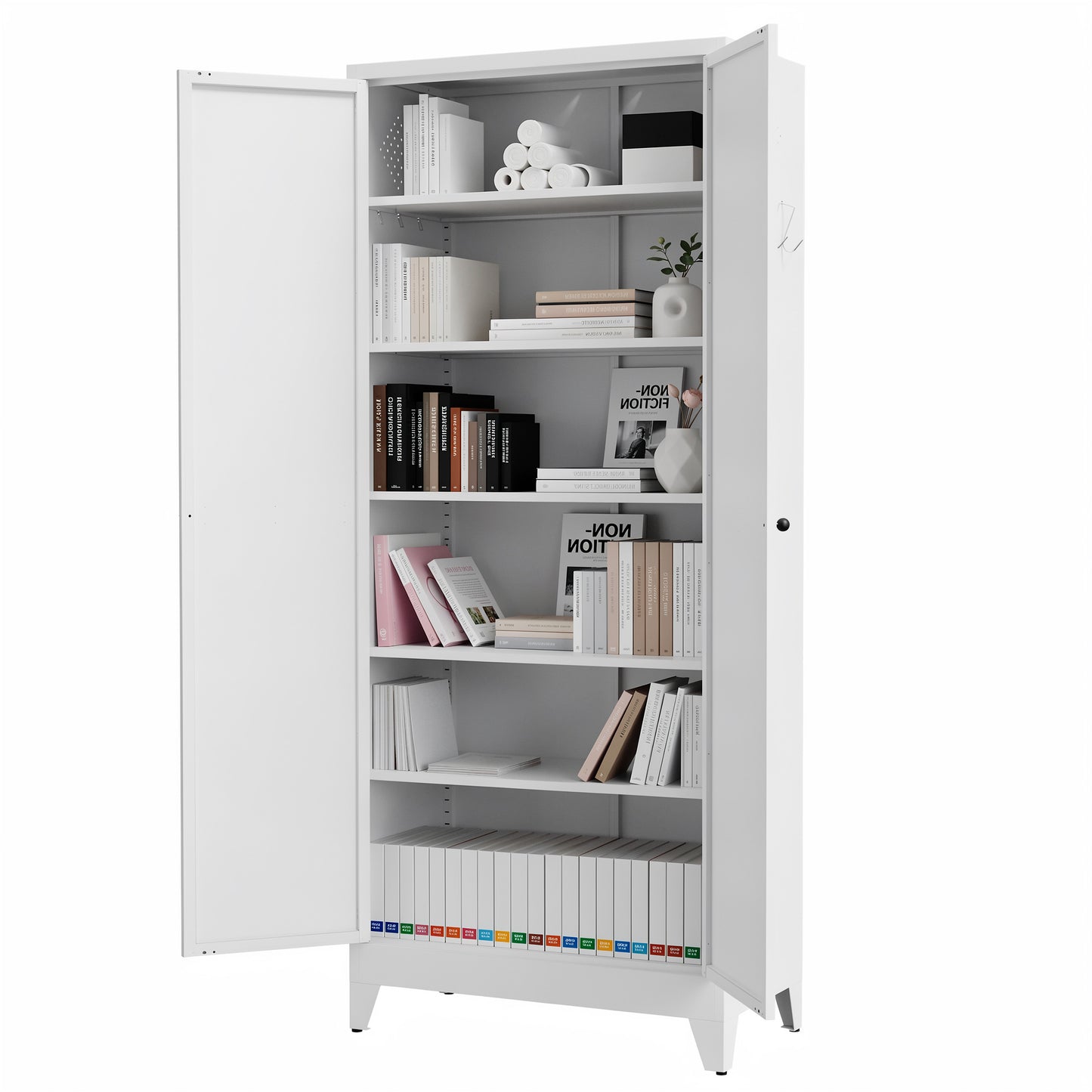 VIYET 75" Metal Kitchen Pantry Cabinet, Tall Freestanding Storage Cabinet with 5 Adjustable Shelves, Steel Organizer for Kitchen, Dining Room, White