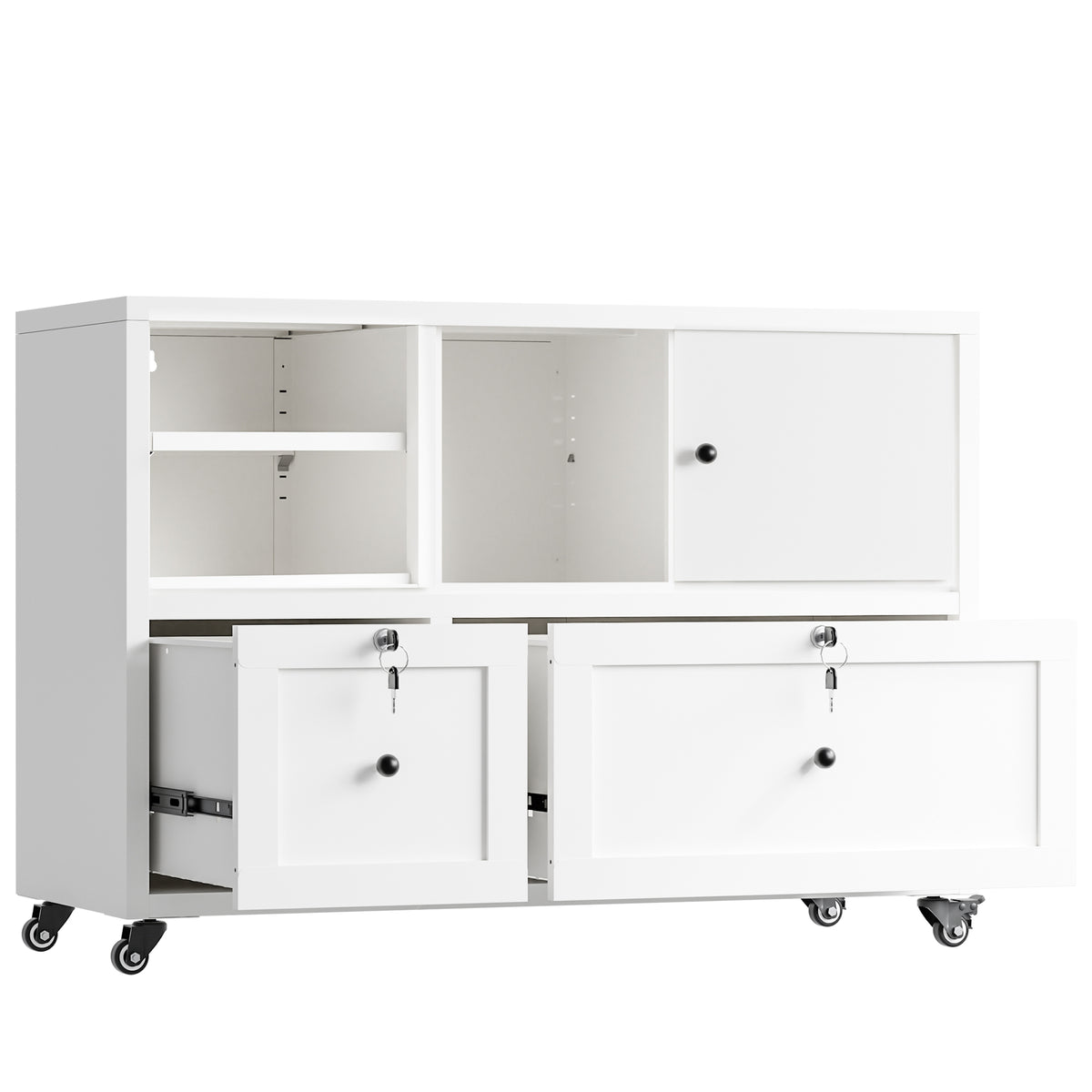 VIYET 28" White Metal 2-Drawer Lateral File Cabinet with Lock and Wheels, Rolling Office Storage for Letter, Legal & A4 Files