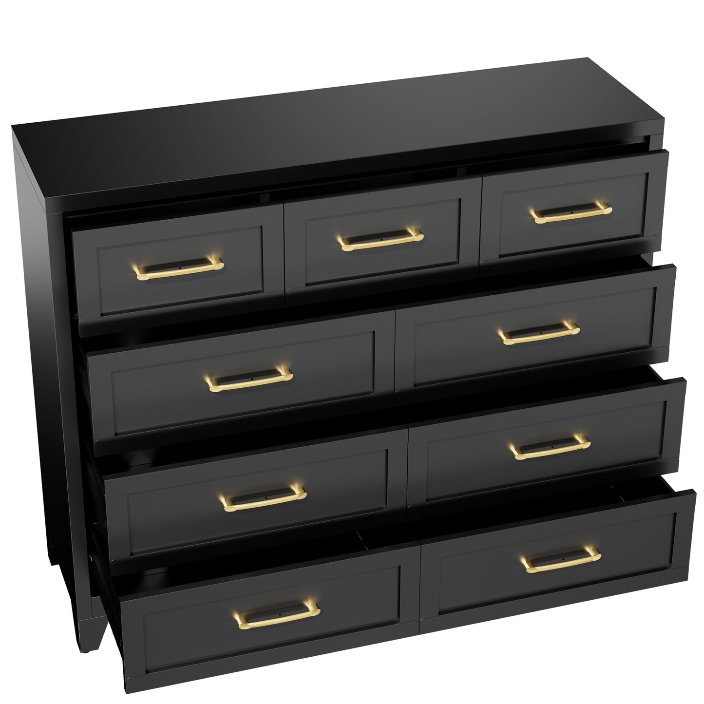 VIYET 9-Drawer Black Dresser for Bedroom, Tall Wide Chest of Drawers with Smooth-Glide Storage
