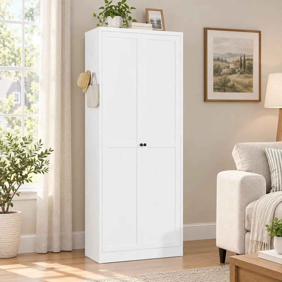 VIYET 72" Black Metal Pantry Cabinet with Doors, 5 Adjustable Shelves, Freestanding Kitchen Storage Cabinet for Pantry, Bathroom & Home