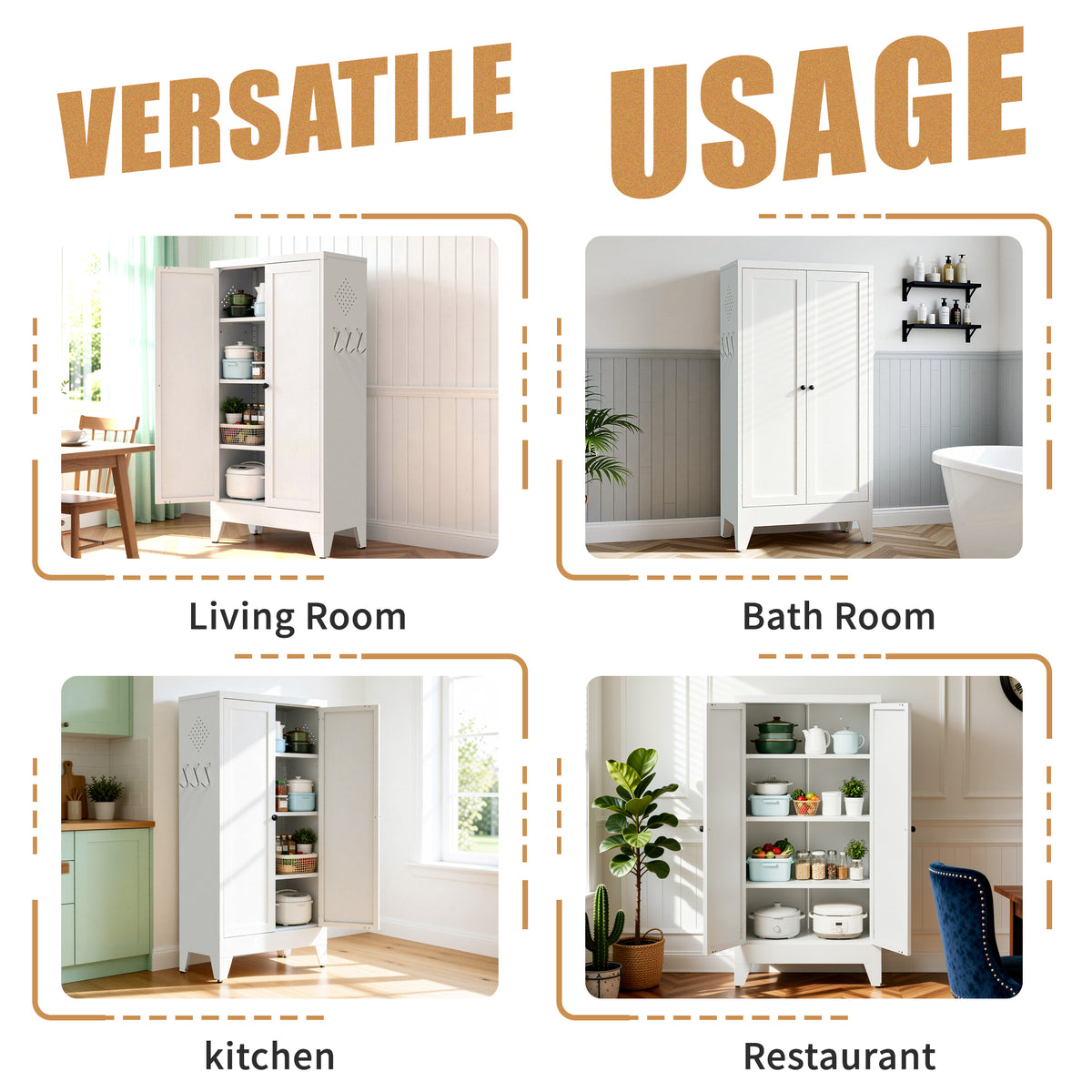 VIYET 47" Metal Pantry Cabinet, Freestanding Kitchen Storage Cabinet with 3 Adjustable Shelves, Slim Organizer for Pantry & Living Room
