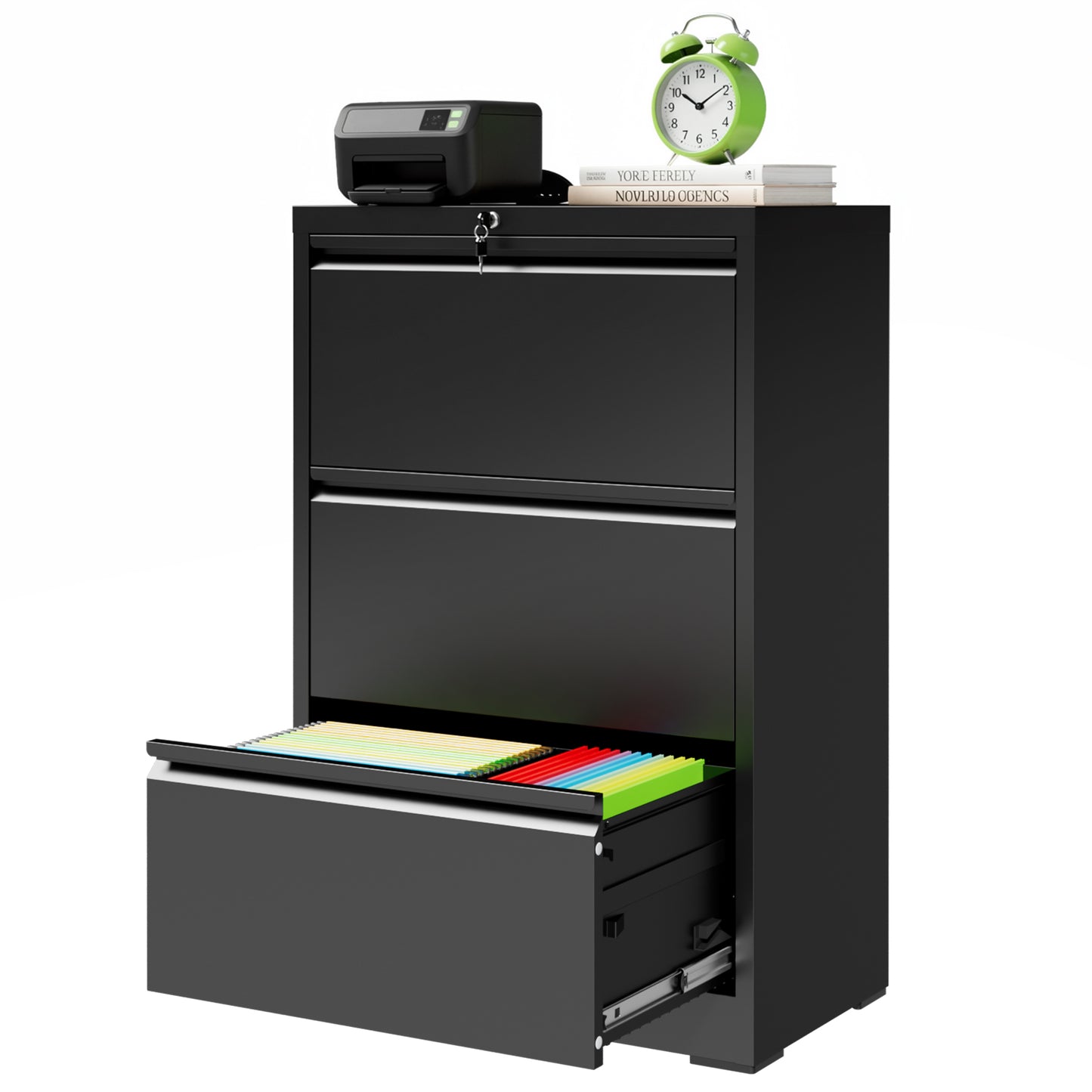 VIYET 3 Drawer Lateral File Cabinet with Lock, Metal Filing Cabinet for Home Office, Steel File Organizer Fits Letter, Legal, A4 & F4 Hanging Files