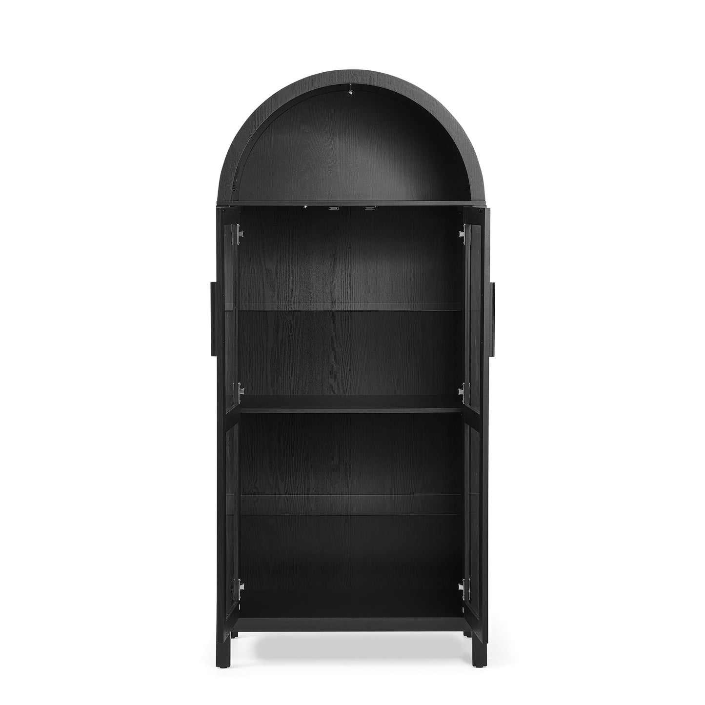 VIYET 67" Arched Storage Cabinet - LED Lamp, black MDF, Adjustable Glass Partitions