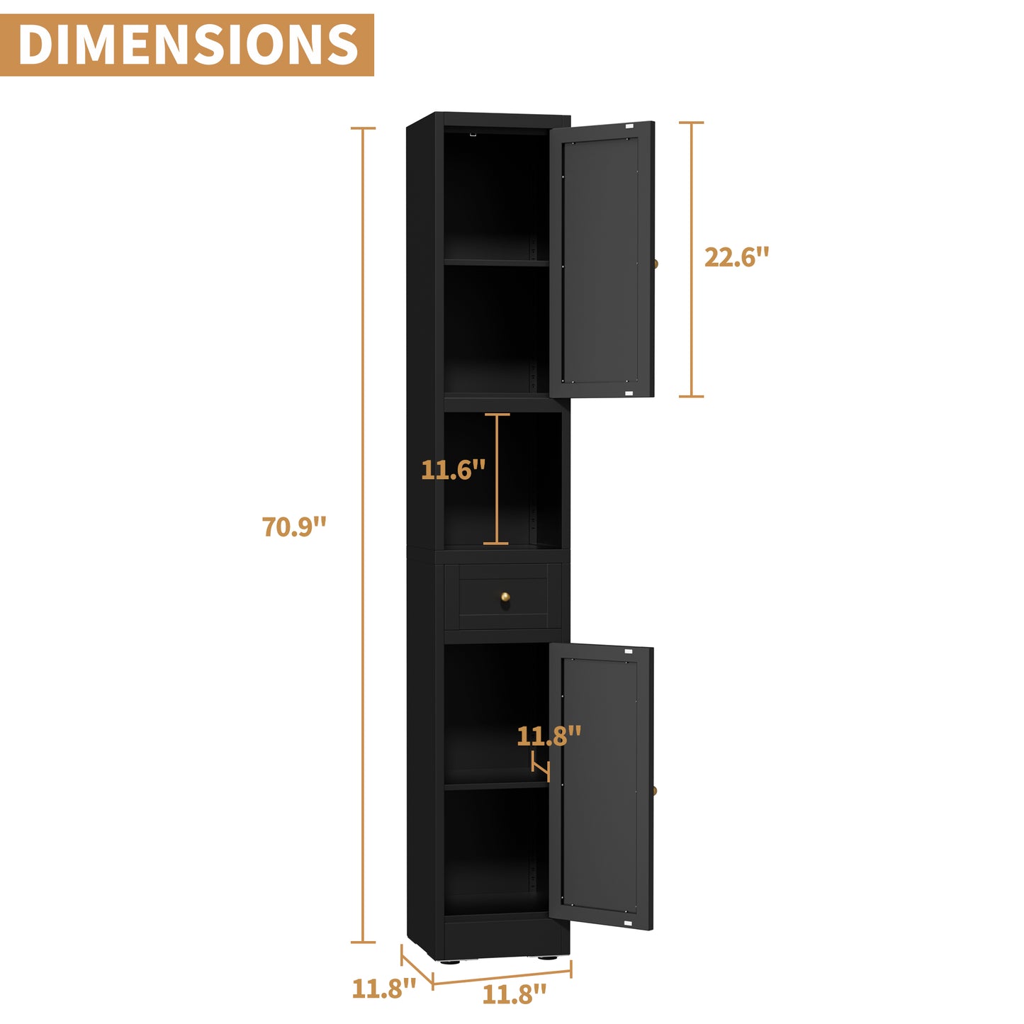 VIYET 71" Tall Black Bathroom Storage Cabinet, Slim Metal Storage Organizer with 2 Doors, Adjustable Shelves, Freestanding Cabinet
