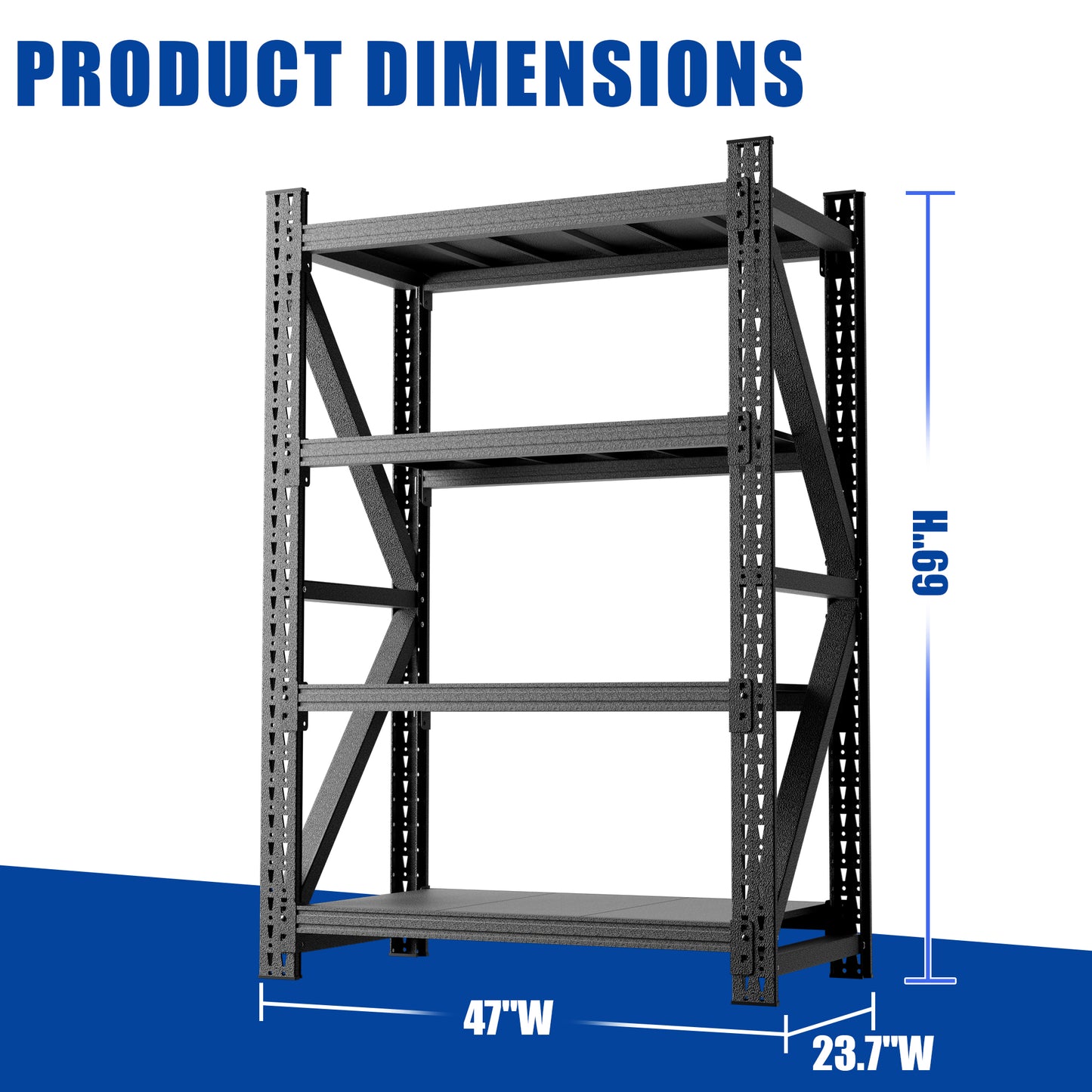 VIYET Heavy Duty Garage Shelving Unit, 69" H x 47" W Metal Storage Rack, 4000 lb Capacity Adjustable Steel Shelves for Garage, Warehouse