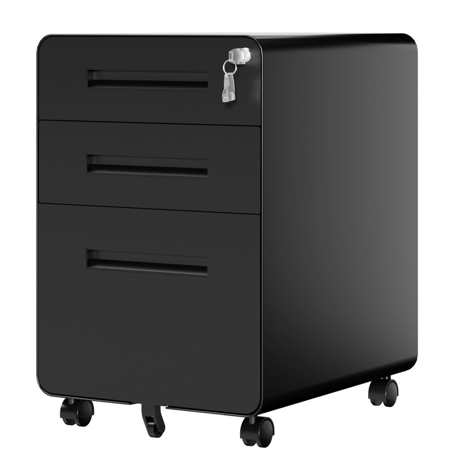 VIYET 3 Drawer Filing Cabinet with Lock, Black Rolling Metal Office Cabinet, Secure Document Storage Organizer for Letter & Legal Files