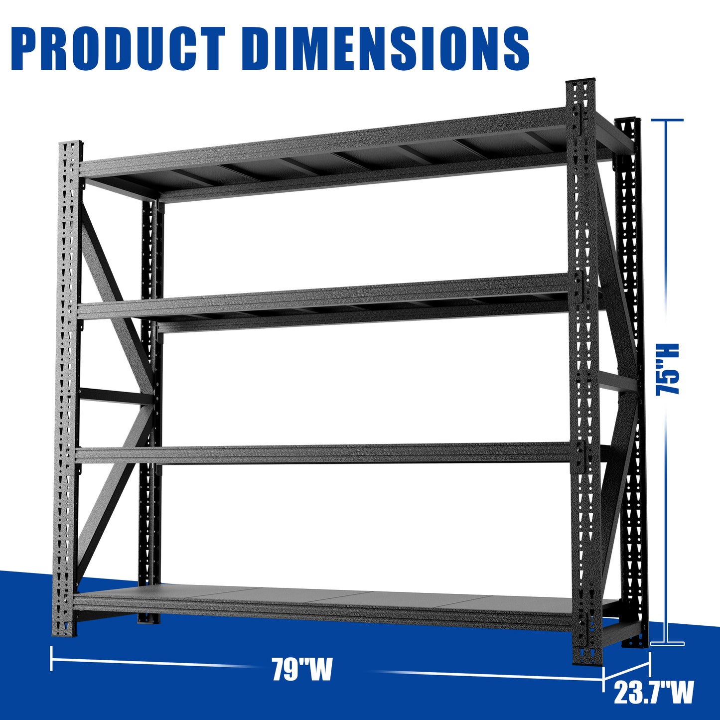 VIYET 79" Heavy Duty Garage Shelving Unit, 6000 lb Adjustable Metal Storage Rack, 75" Tall Industrial Steel Shelves for Garage & Warehouse
