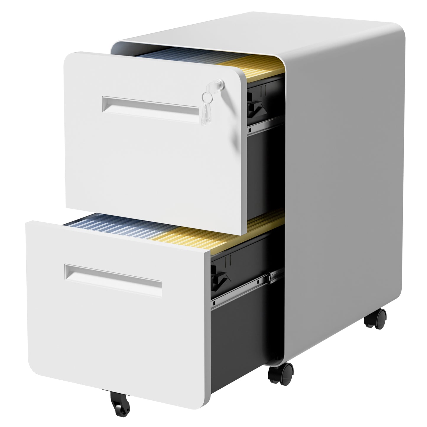 VIYET 2 Drawer Mobile File Cabinet, Metal Rolling Filing Cabinet with Lock, Fully Assembled Steel Office Storage Cabinet for Letter Legal Files, White