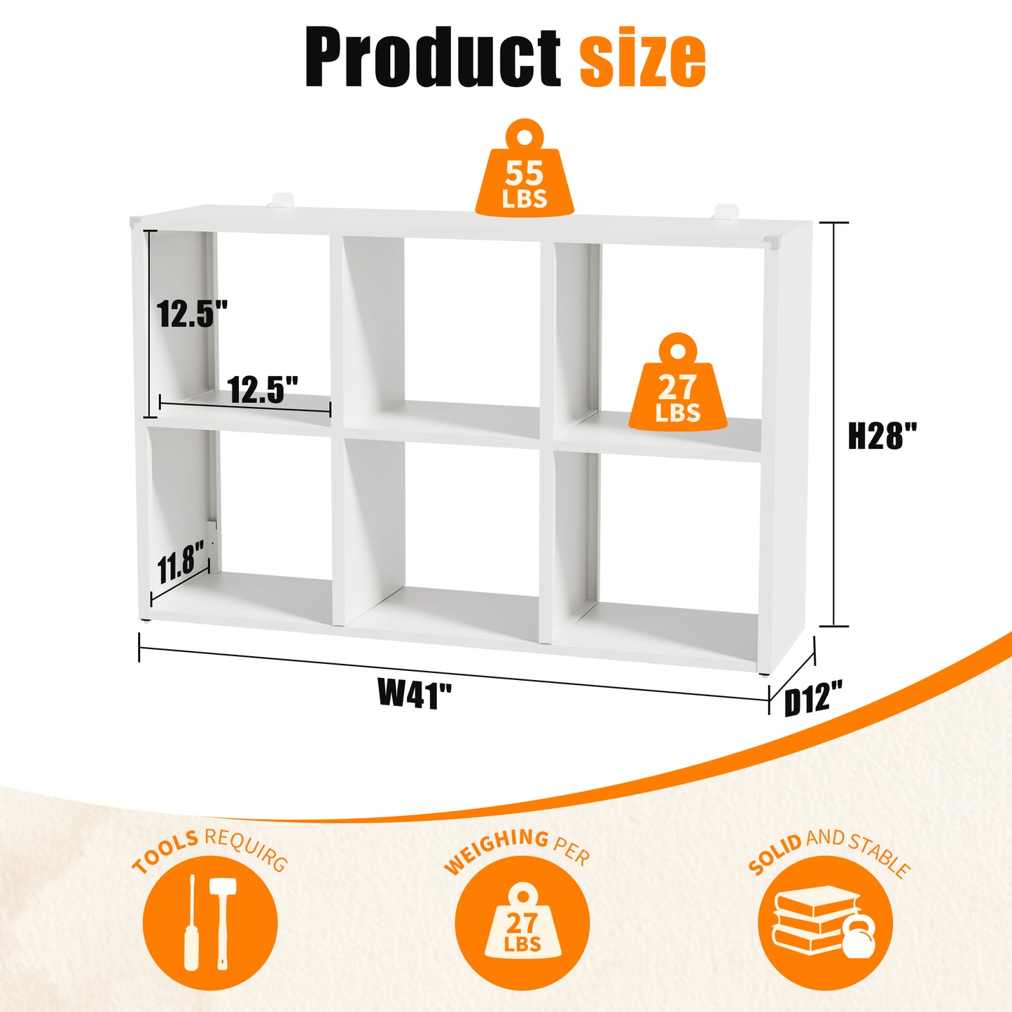 VIYET 6-Cube Metal Bookcase, 41"H Open Storage Organizer with 6 Cubes, Freestanding Display Shelf