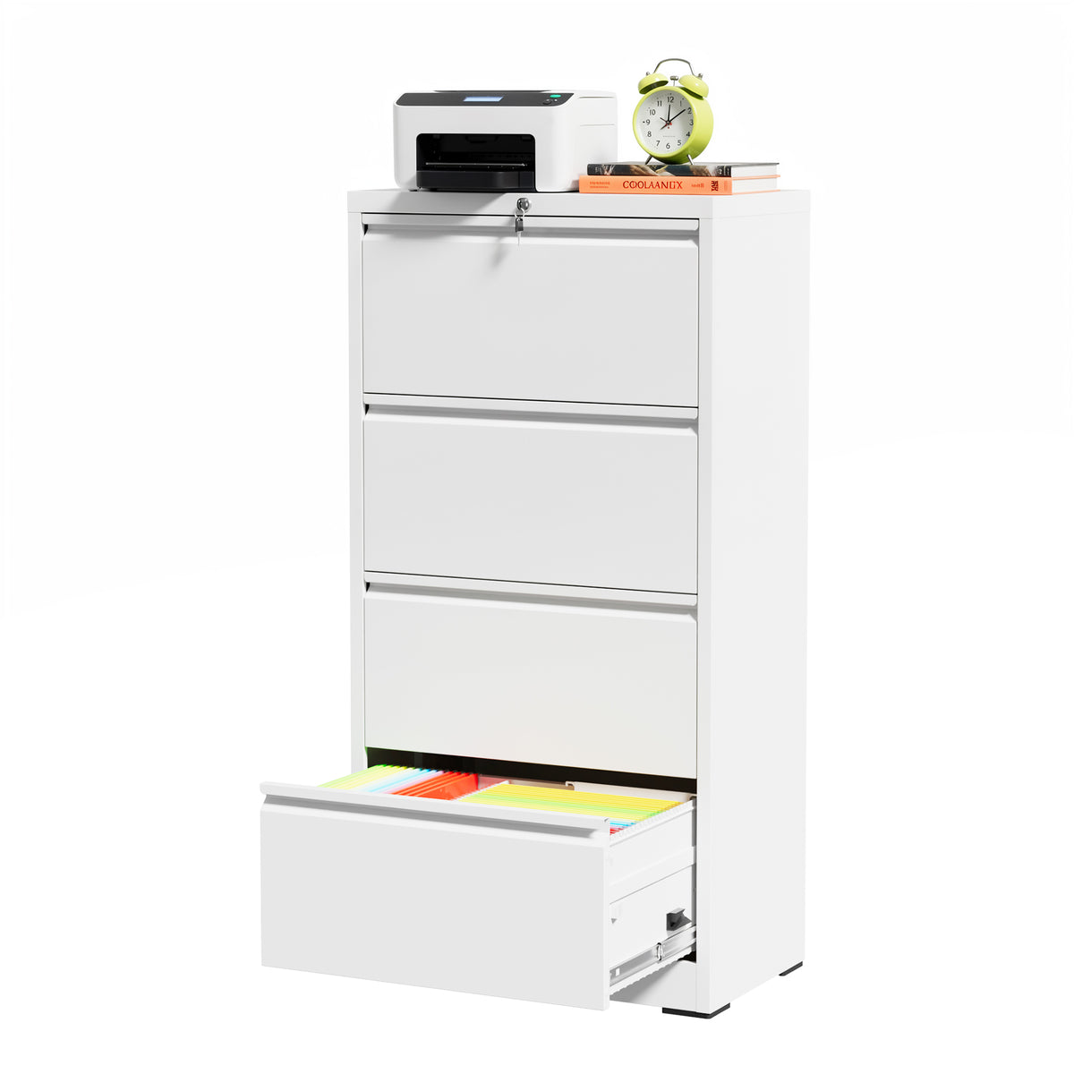 VIYET 4 Drawer Lateral File Cabinet, Metal Filing Cabinet with Lock, Wide Steel Office Storage for Letter, Legal, A4 & F4 Files
