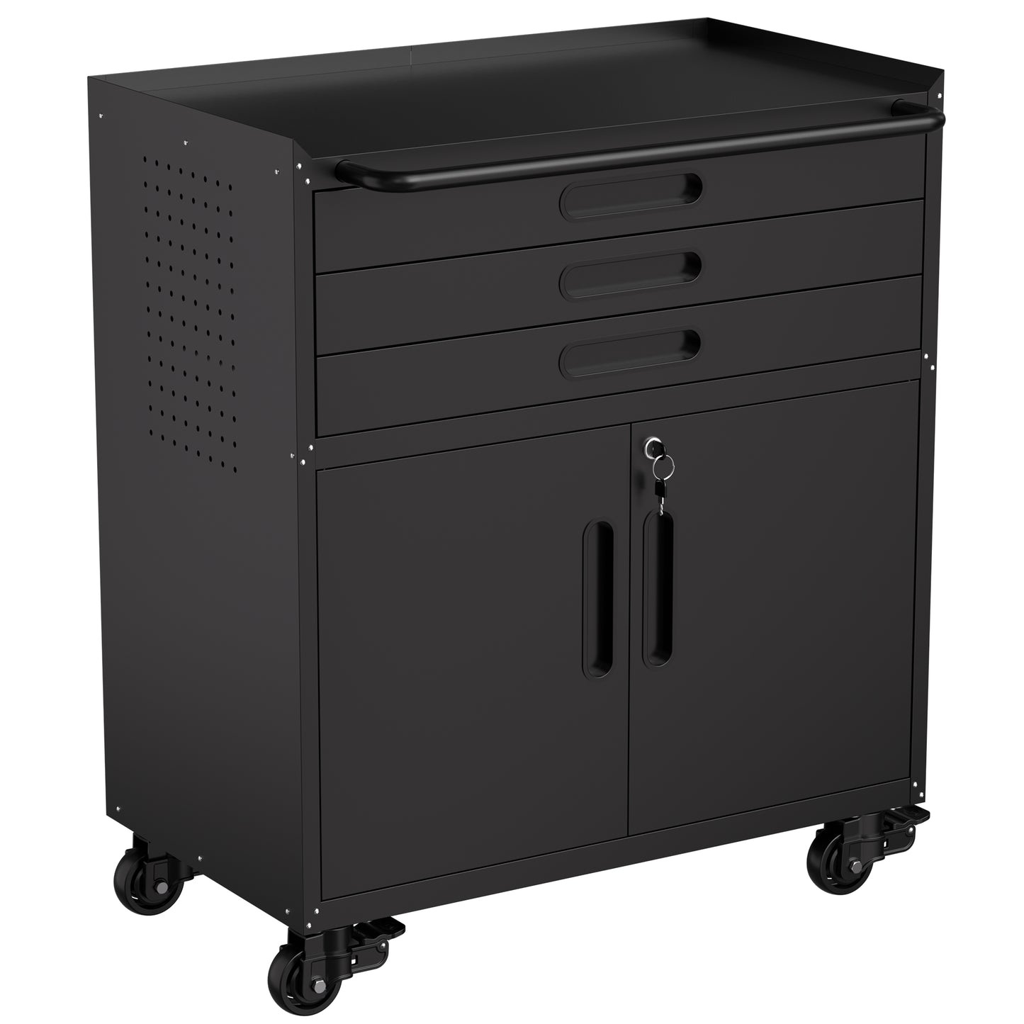 VIYET 34" Heavy-Duty Rolling Metal Tool Cabinet - 3-Drawer Garage Storage Organizer with Lockable Wheels, Black