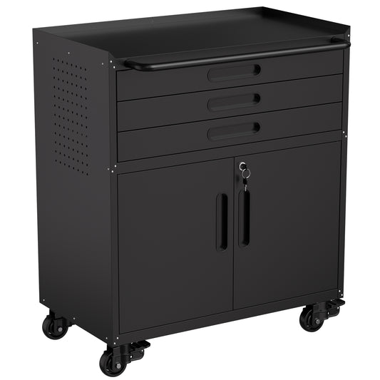 VIYET 34" Heavy-Duty Rolling Metal Tool Cabinet - 3-Drawer Garage Storage Organizer with Lockable Wheels, Black