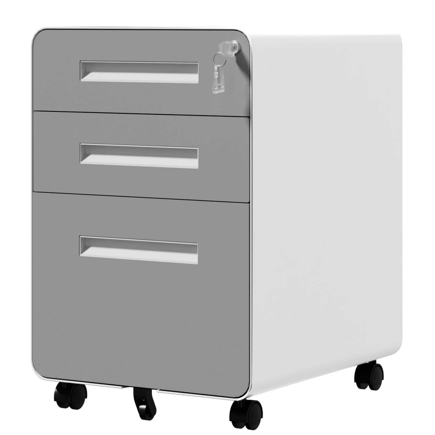 VIYET 3 Drawer Mobile File Cabinet, Gray Metal Rolling Filing Cabinet with Lock, Steel Office Storage Cabinet on Wheels for Letter Legal Files, Home Office Organizer