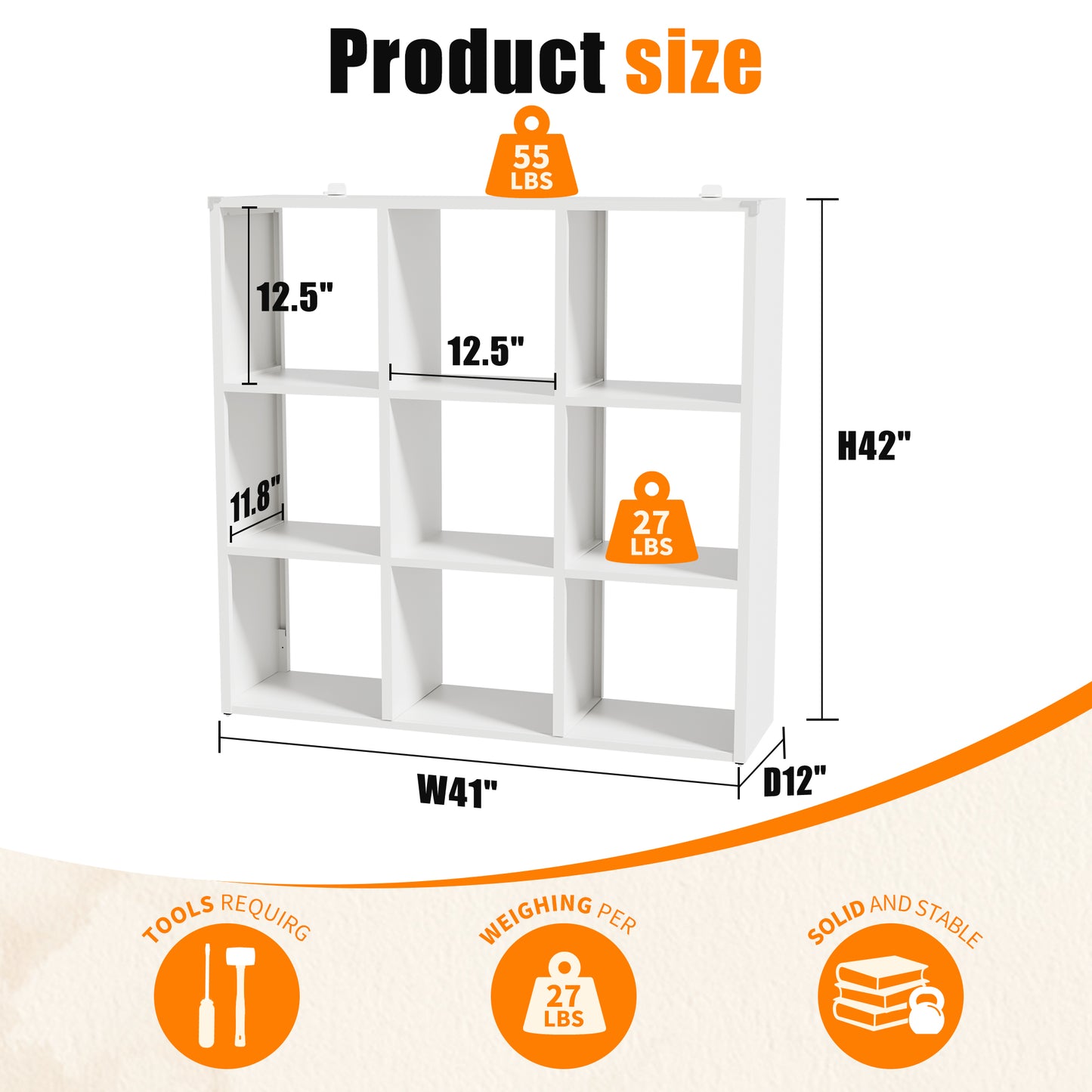 VIYET 9-Cube Metal Bookcase, 41"H Open Storage Organizer with 9 Cubes, Freestanding Display Shelf