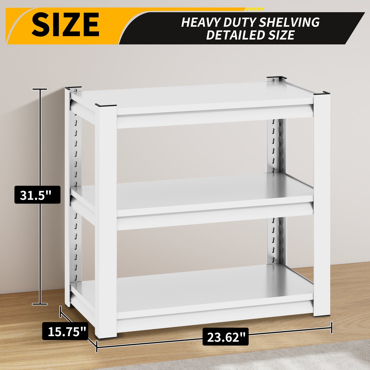 VIYET Heavy Duty 3 Tier Metal Garage Shelving, Adjustable Steel Storage Rack, 2500 LBS Utility Shelf for Garage, Workshop