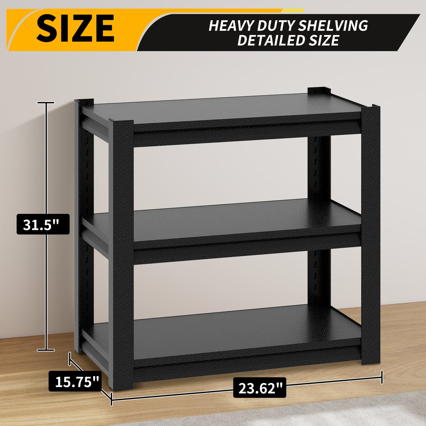 VIYET Heavy Duty 3 Tier Metal Garage Shelving, Adjustable Steel Storage Rack, 2500 LBS Utility Shelf for Garage, Workshop & Warehouse, Black