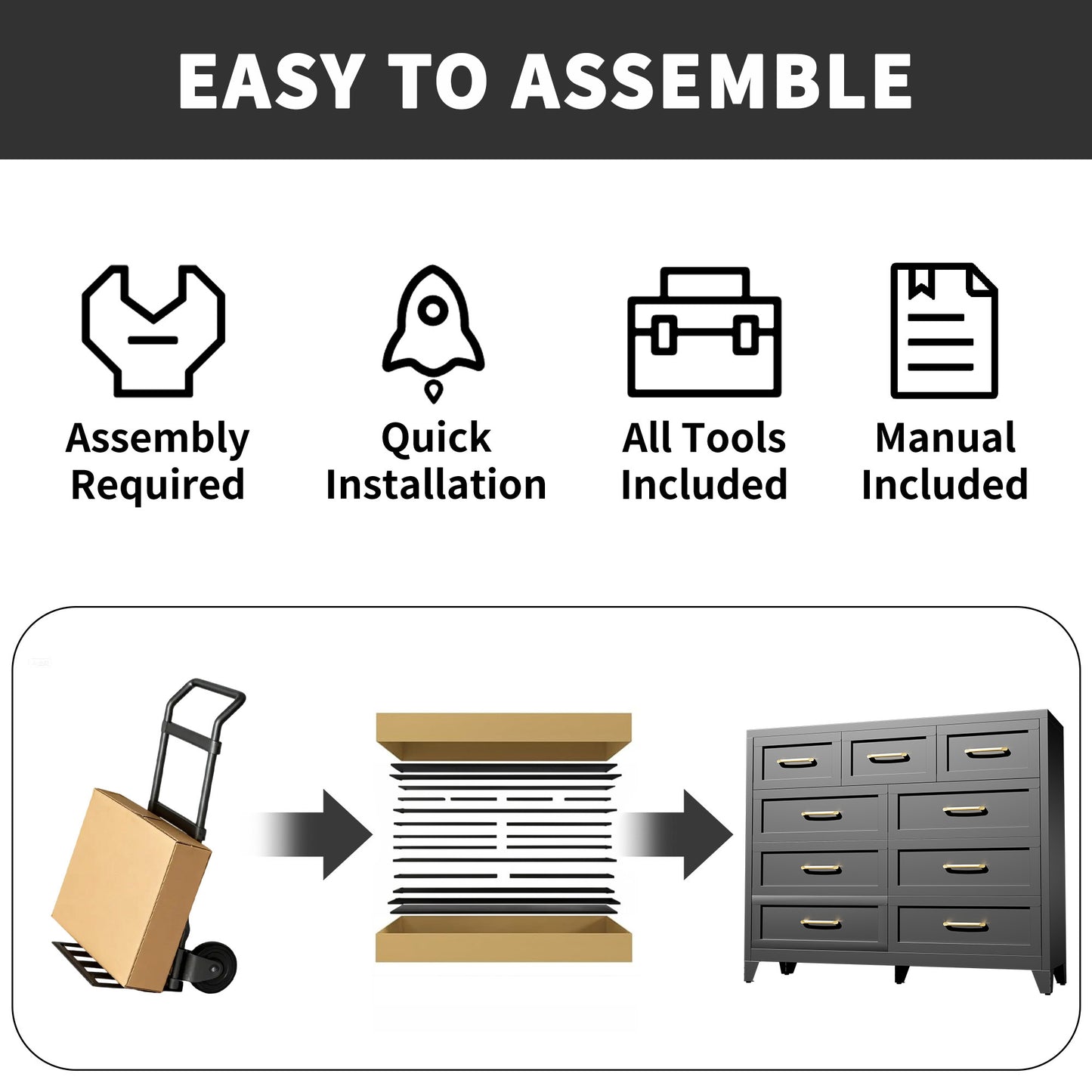 VIYET 9-Drawer Black Dresser for Bedroom, Tall Wide Chest of Drawers with Smooth-Glide Storage