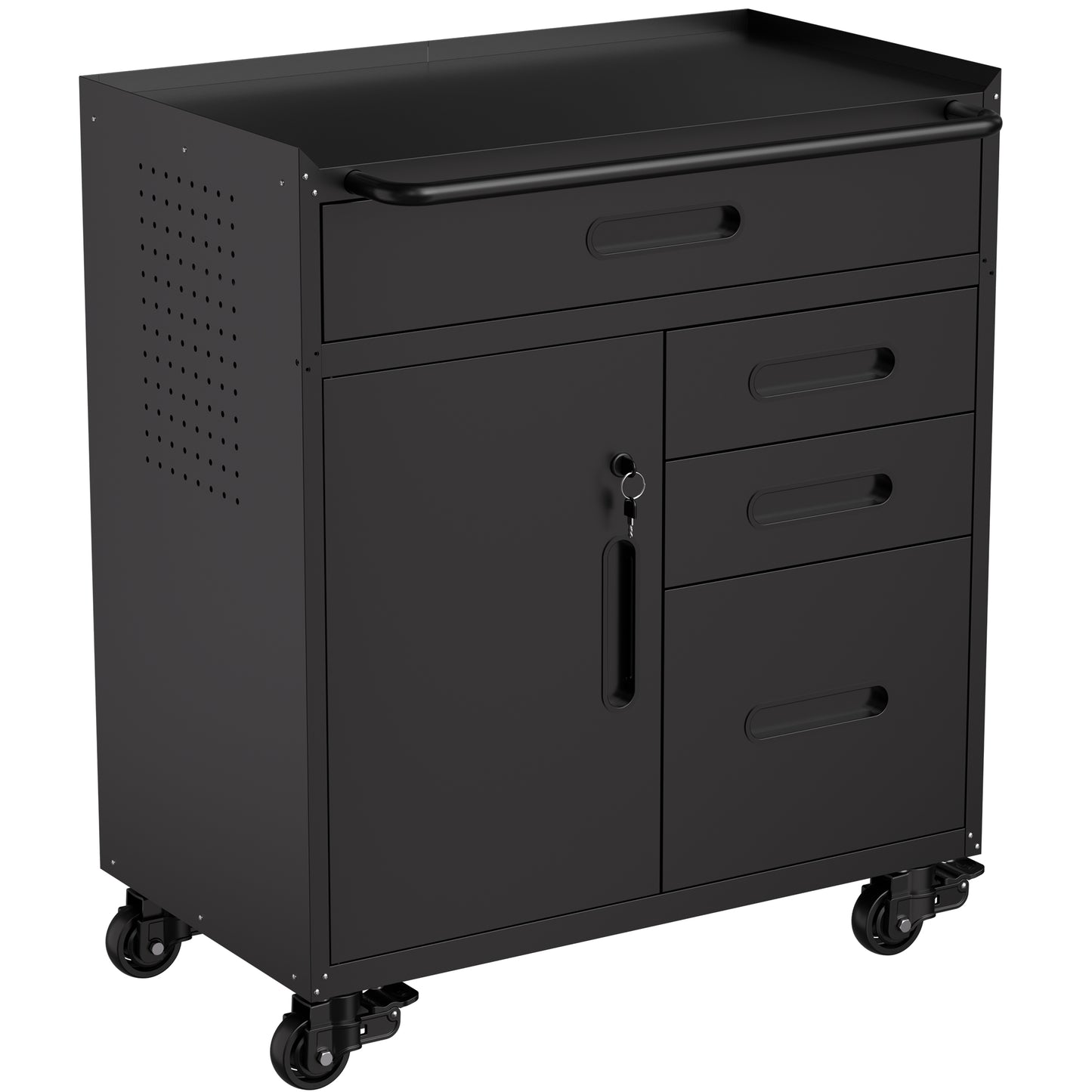 VIYET 34" 4-Drawer Mobile Tool Cabinet - Heavy-Duty Steel Garage Organizer with Lockable Storage Compartment & Rolling Workshop Chest, Black