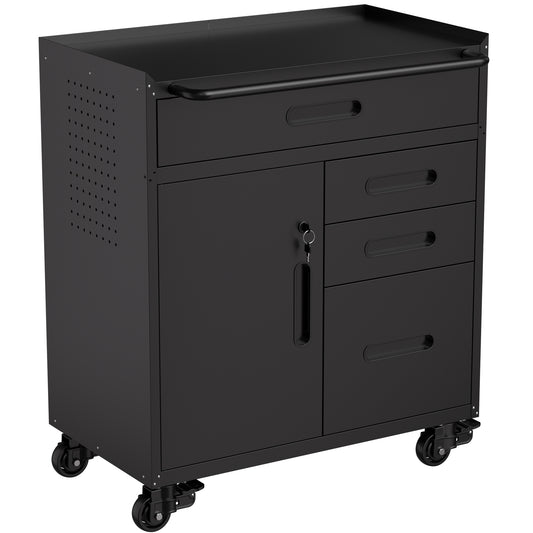 VIYET 34" 4-Drawer Mobile Tool Cabinet - Heavy-Duty Steel Garage Organizer with Lockable Storage Compartment & Rolling Workshop Chest, Black