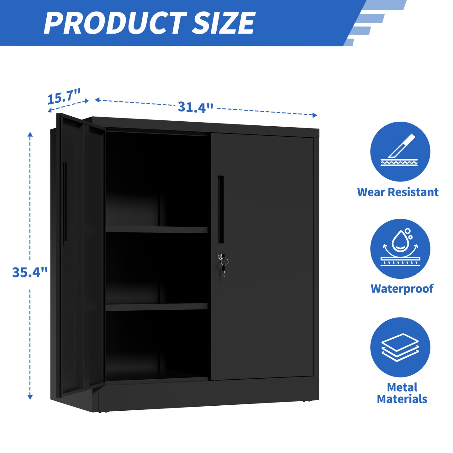 VIYET 35" 2-Door Metal Storage Cabinet,Heavy-Duty Lockable Steel Cabinet w/ 2 Adjustable Shelves (Home/Office/Garage Organizer)