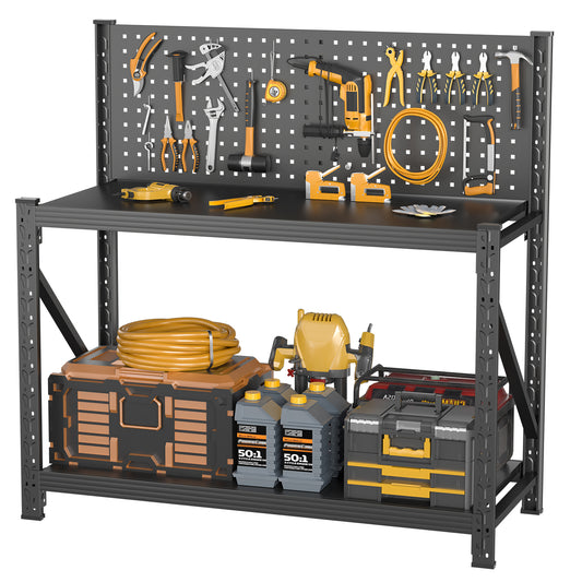VIYET 47"H Heavy Duty Metal Storage Shelves with Pegboard, Adjustable Garage Utility Rack,for Kitchen, Pantry, Garden & Outdoor