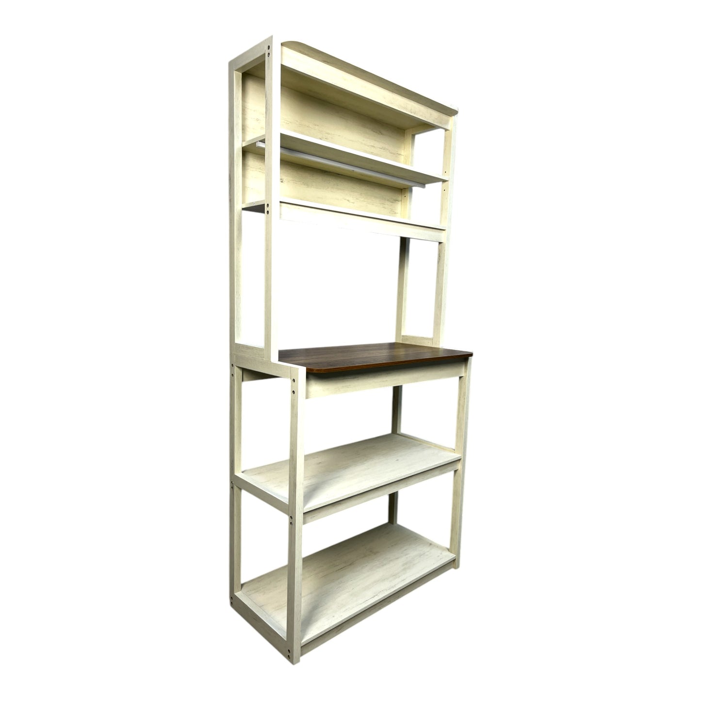 VIYET 67" 5-Tier Bakers Rack (White & Rustic Brown), Particle Board Kitchen Storage Shelf (Microwave Stand & Coffee Bar Organizer)