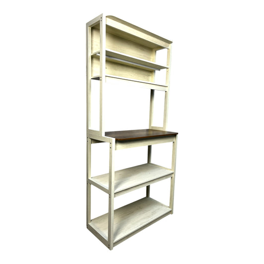 VIYET 67" 5-Tier Bakers Rack (White & Rustic Brown), Particle Board Kitchen Storage Shelf (Microwave Stand & Coffee Bar Organizer)