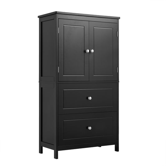 VIYET 43" 2-Door 2-Drawer Storage Cabinet, Black MDF Adjustable-Shelf Organizer, Anti-Tipping Waterproof Multi-Scene Cabinet