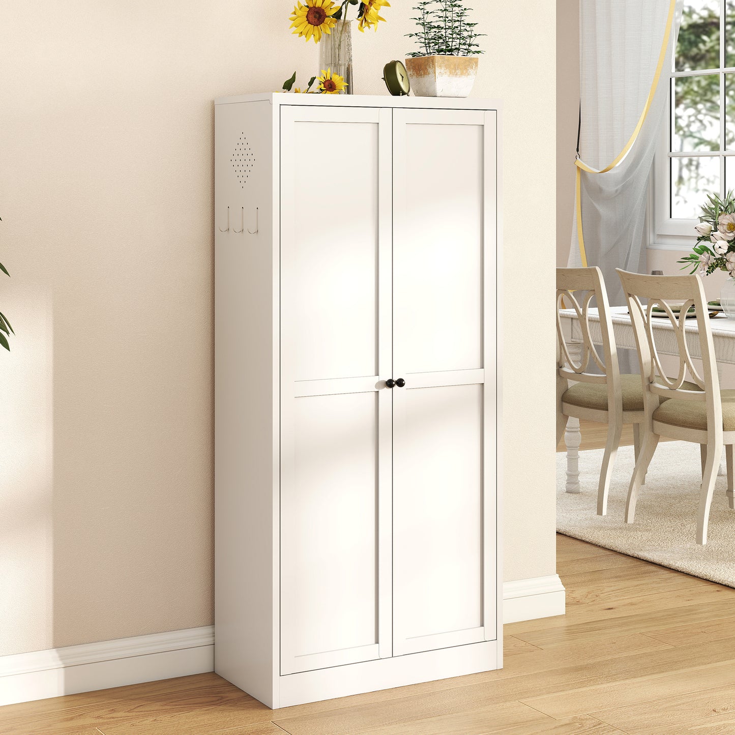 VIYET 61"H White Metal Kitchen Pantry Cabinet - 4 Adjustable Shelves (110lbs/Shelf), Tool-Free Assembly Freestanding Storage Organizer for Kitchen/Pantry/Living Room