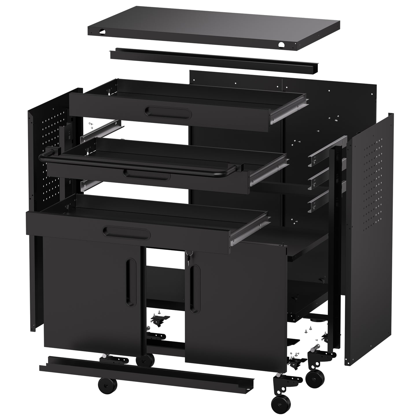 VIYET 34" Heavy-Duty Rolling Metal Tool Cabinet - 3-Drawer Garage Storage Organizer with Lockable Wheels, Black