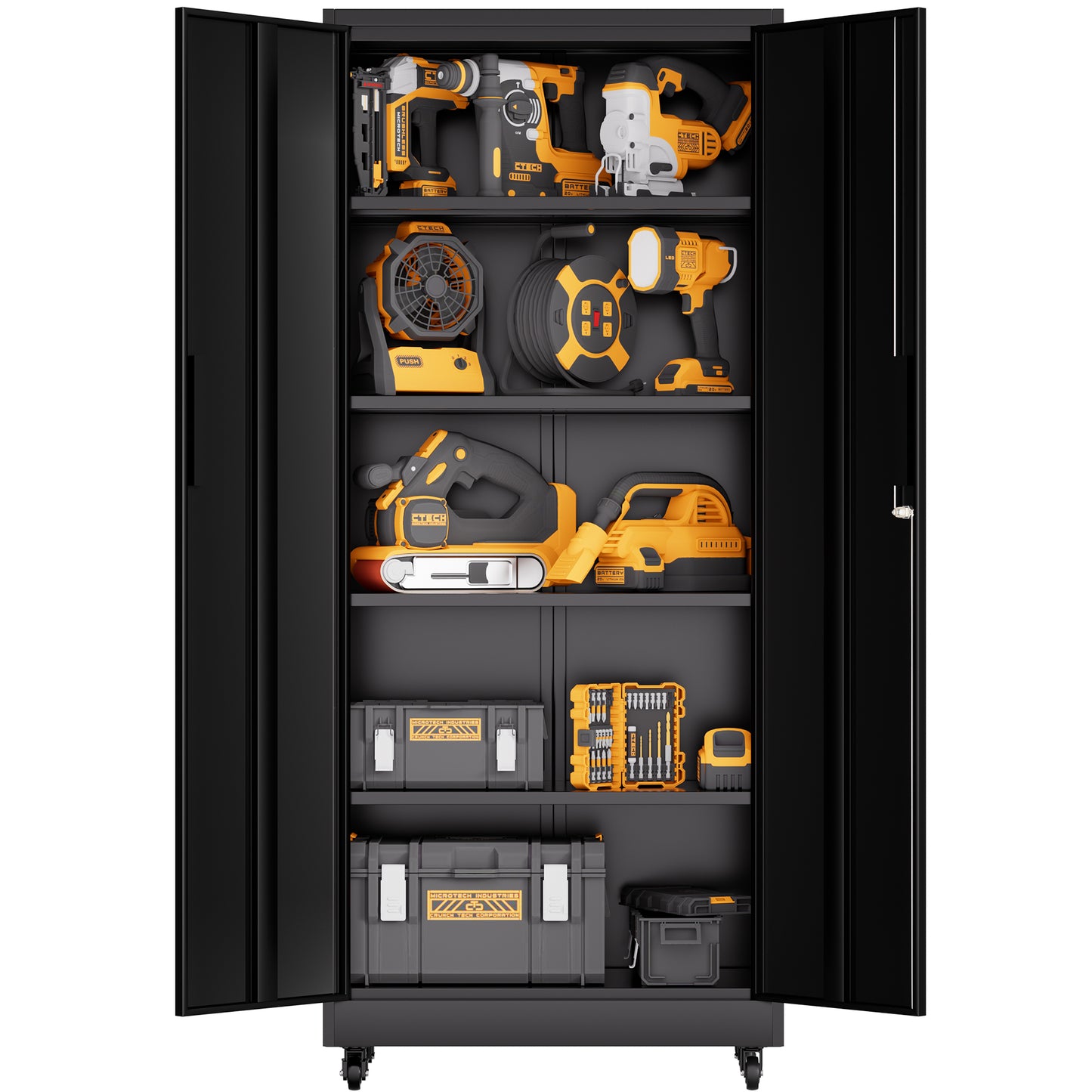VIYET 71"H Rolling Garage Storage Cabinet,Heavy-Duty Metal Lockable Cabinet w/ 4 Adjustable Shelves (Mobile Tool Organizer for Workshop/Office)