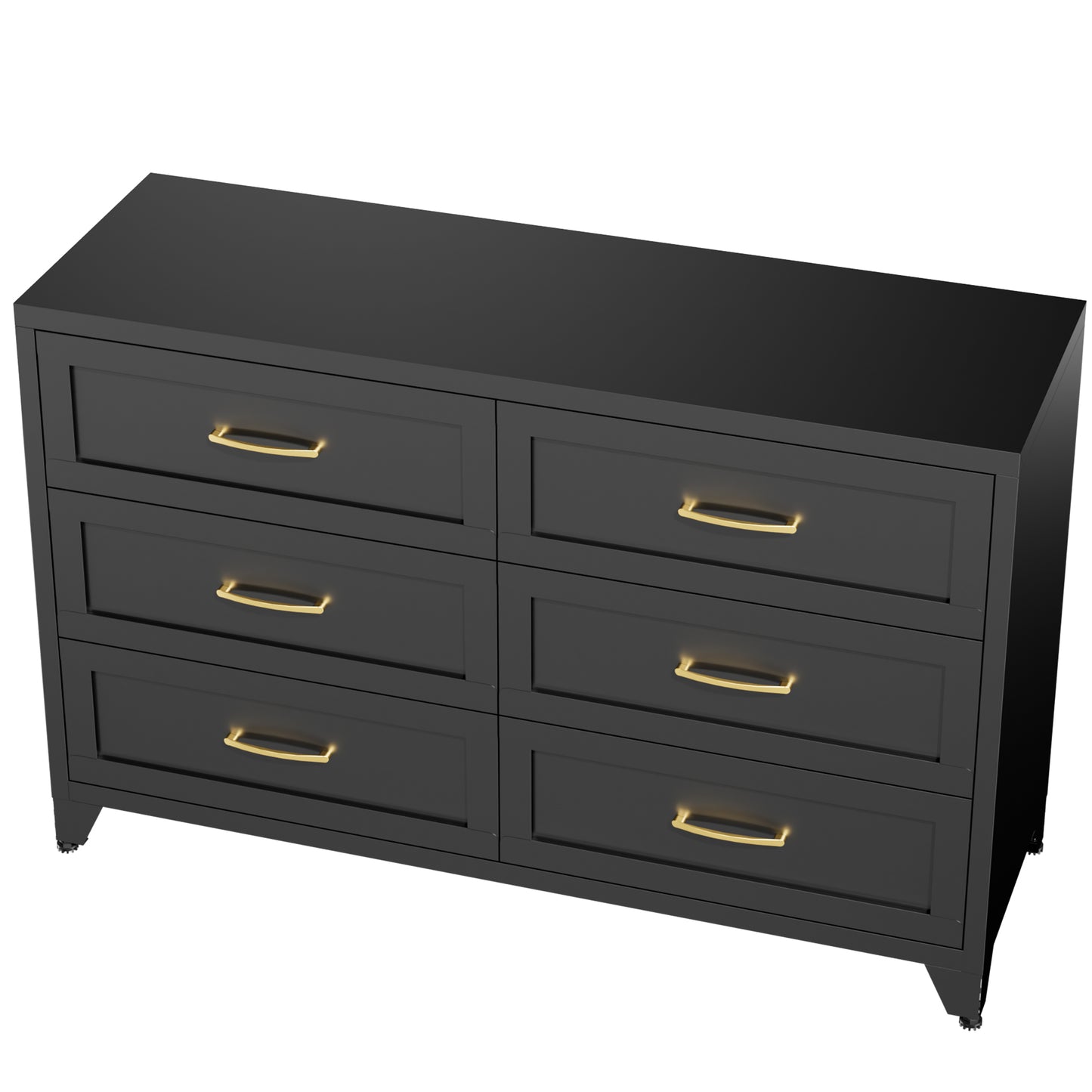 VIYET 6-Drawer Black Dresser for Bedroom, Low-Profile Chest of Drawers with Smooth-Glide Storage
