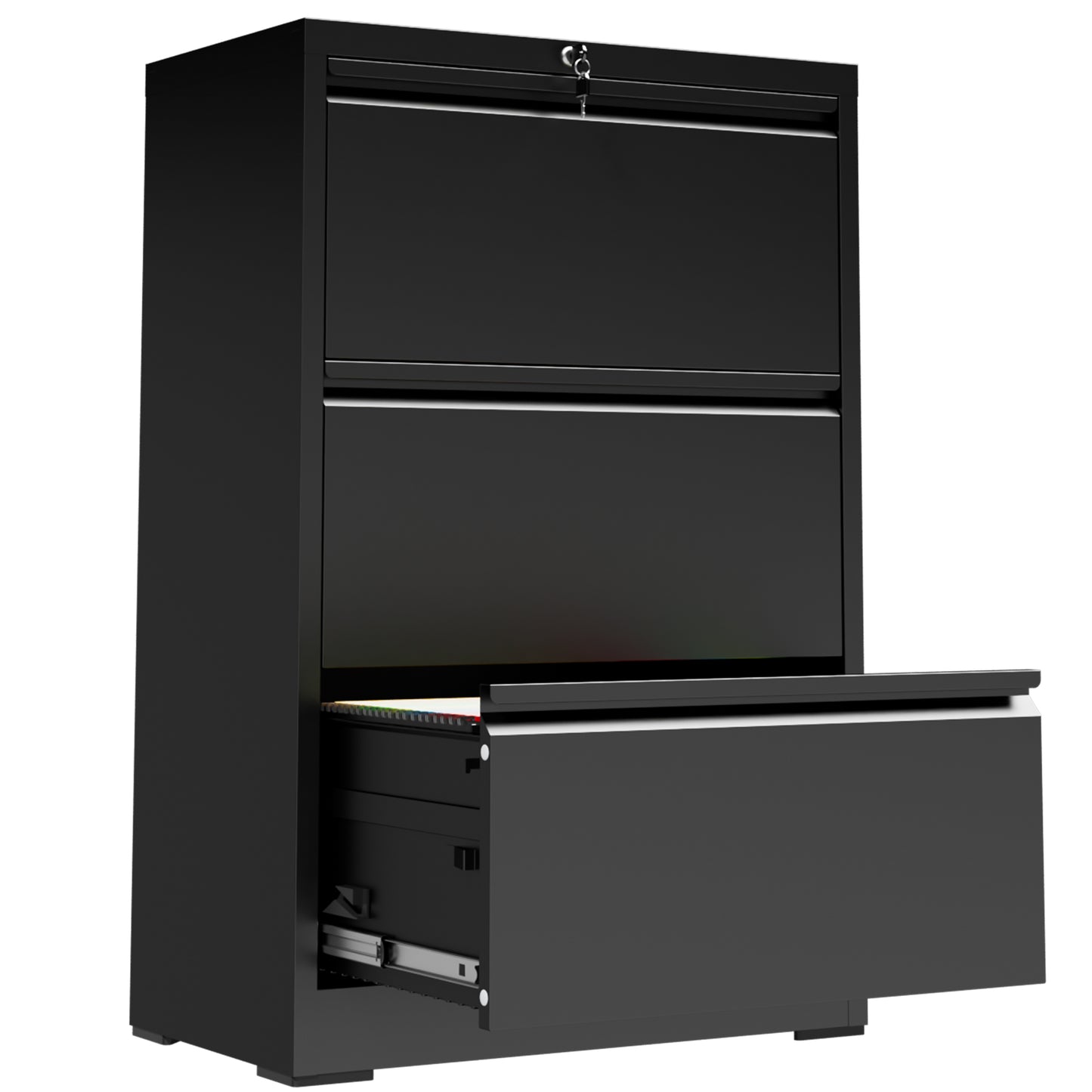 VIYET 3 Drawer Lateral File Cabinet with Lock, Metal Filing Cabinet for Home Office, Steel File Organizer Fits Letter, Legal, A4 & F4 Hanging Files