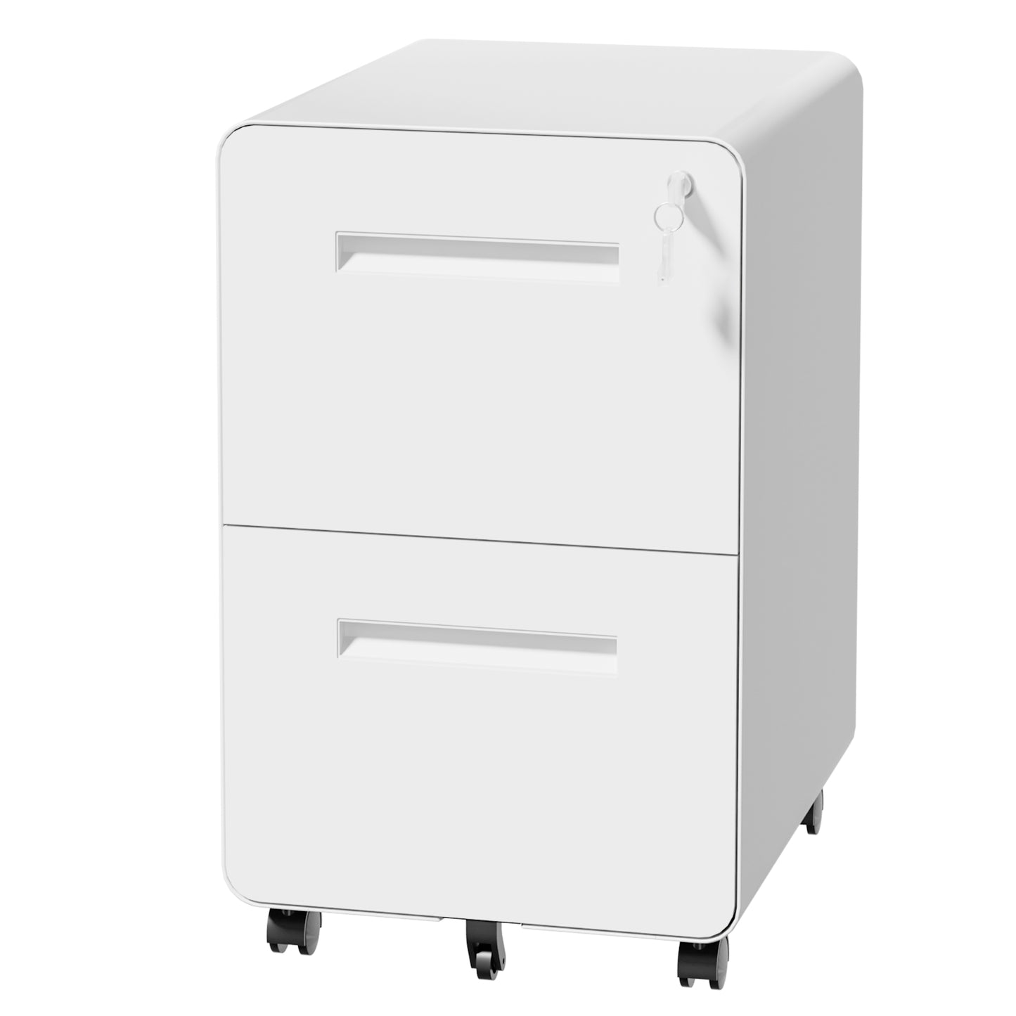 VIYET 2 Drawer Mobile File Cabinet, Metal Rolling Filing Cabinet with Lock, Fully Assembled Steel Office Storage Cabinet for Letter Legal Files, White