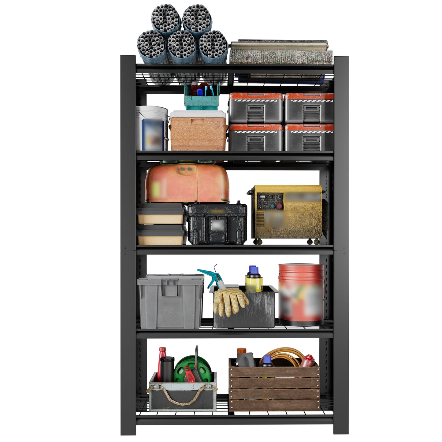 VIYET 78" Heavy Duty Metal Shelving Unit, 5 Tier Industrial Storage Rack with Adjustable Shelves, 3000 LBS Capacity Garage Organizer for Warehouse, Pantry, Black