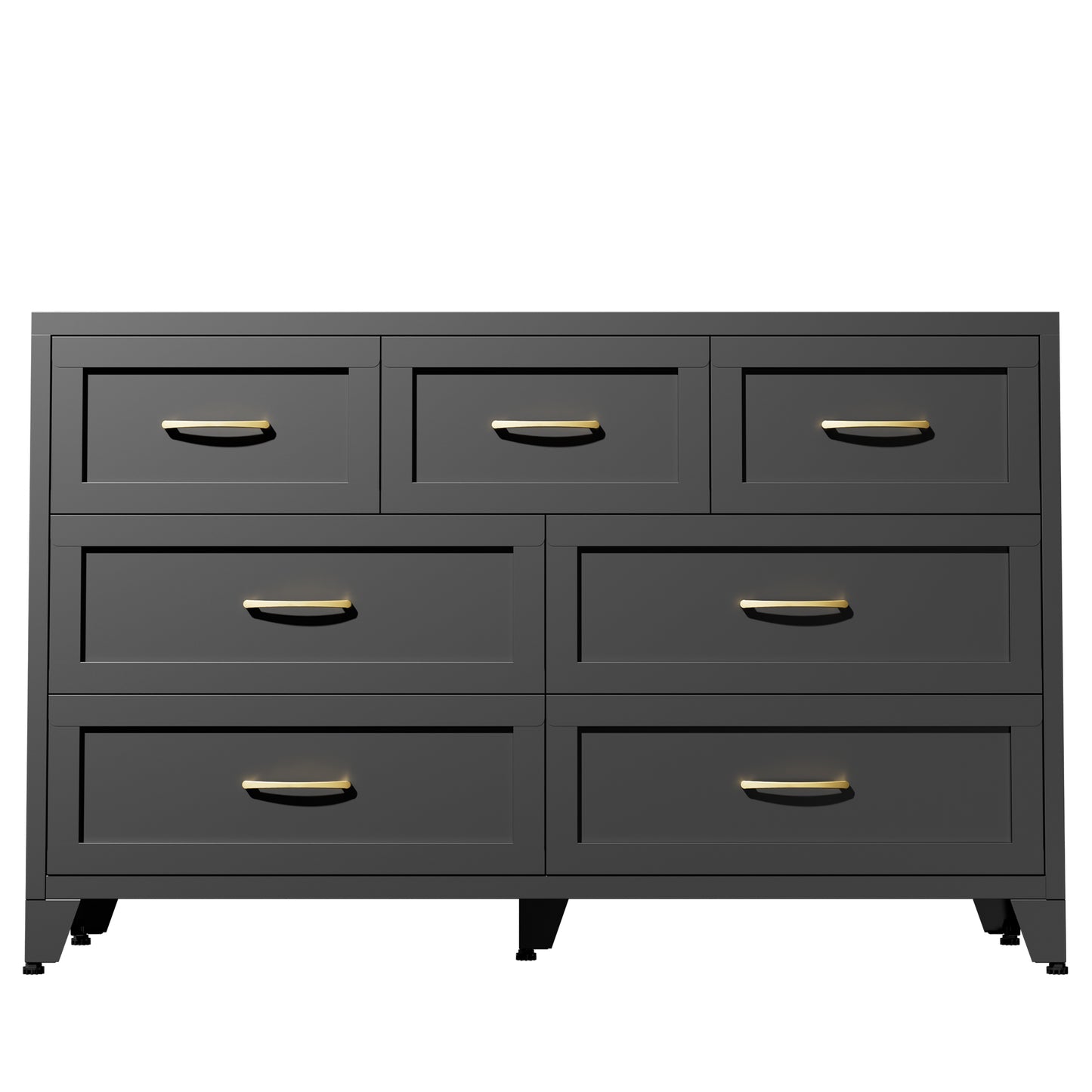 VIYET 7-Drawer Black Dresser, Wide Low-Profile Bedroom Storage Chest with Smooth-Glide Drawers