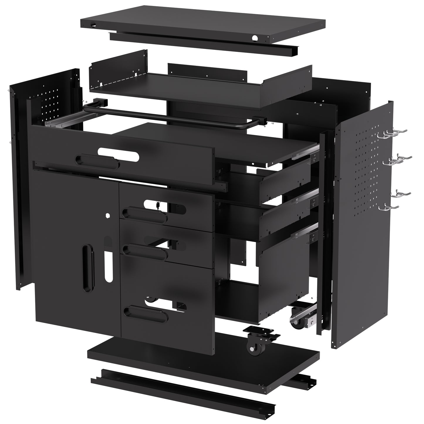 VIYET 34" 4-Drawer Mobile Tool Cabinet - Heavy-Duty Steel Garage Organizer with Lockable Storage Compartment & Rolling Workshop Chest, Black
