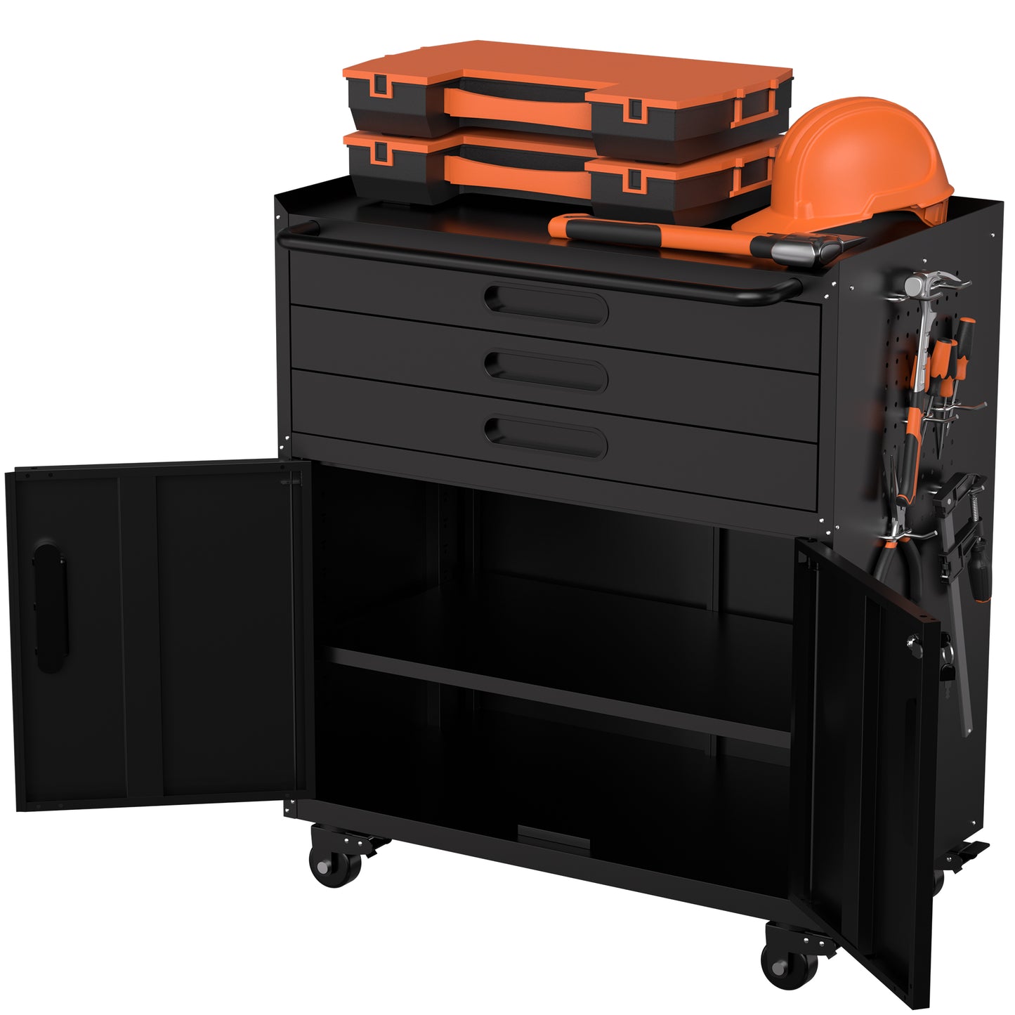 VIYET 34" Heavy-Duty Rolling Metal Tool Cabinet - 3-Drawer Garage Storage Organizer with Lockable Wheels, Black