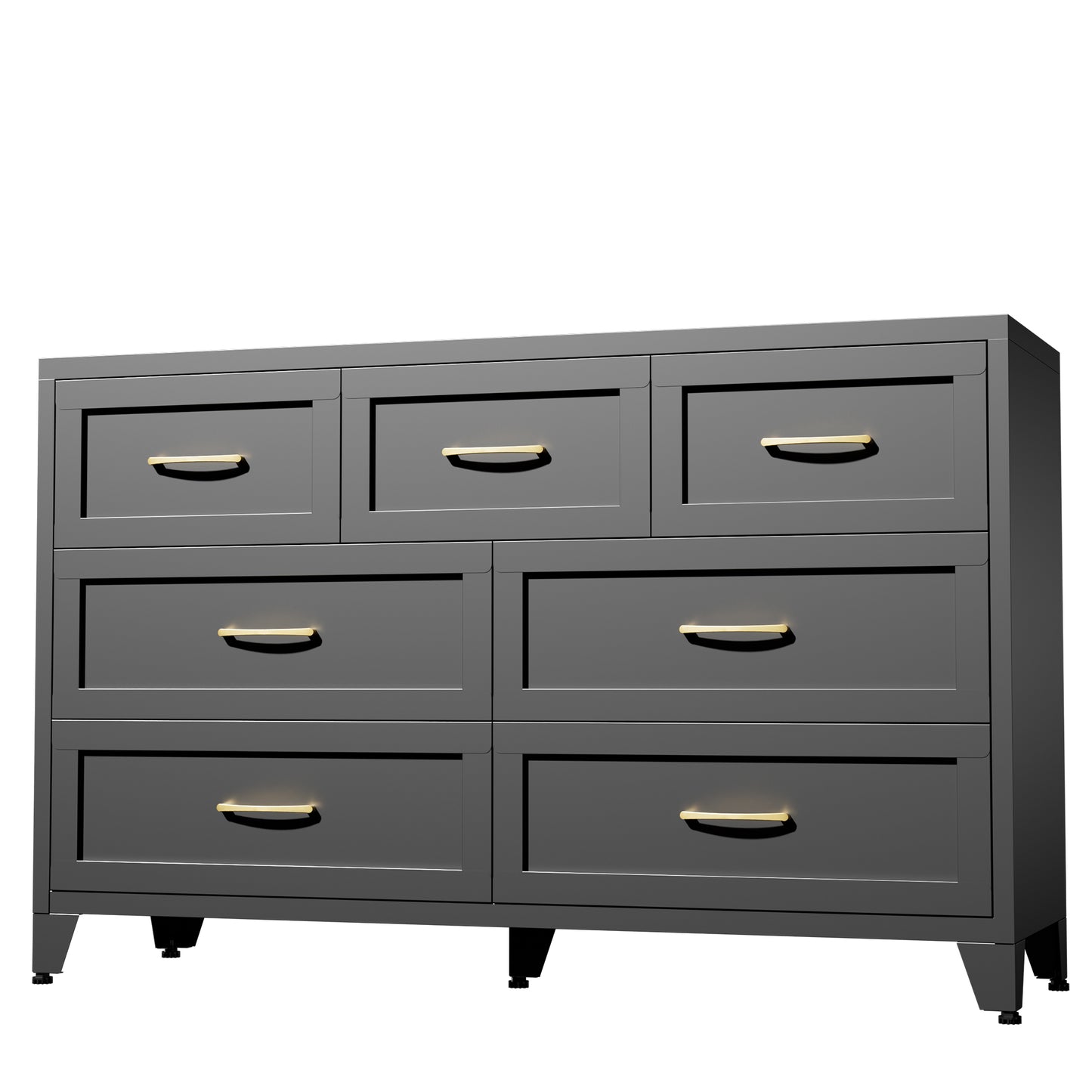 VIYET 7-Drawer Black Dresser, Wide Low-Profile Bedroom Storage Chest with Smooth-Glide Drawers