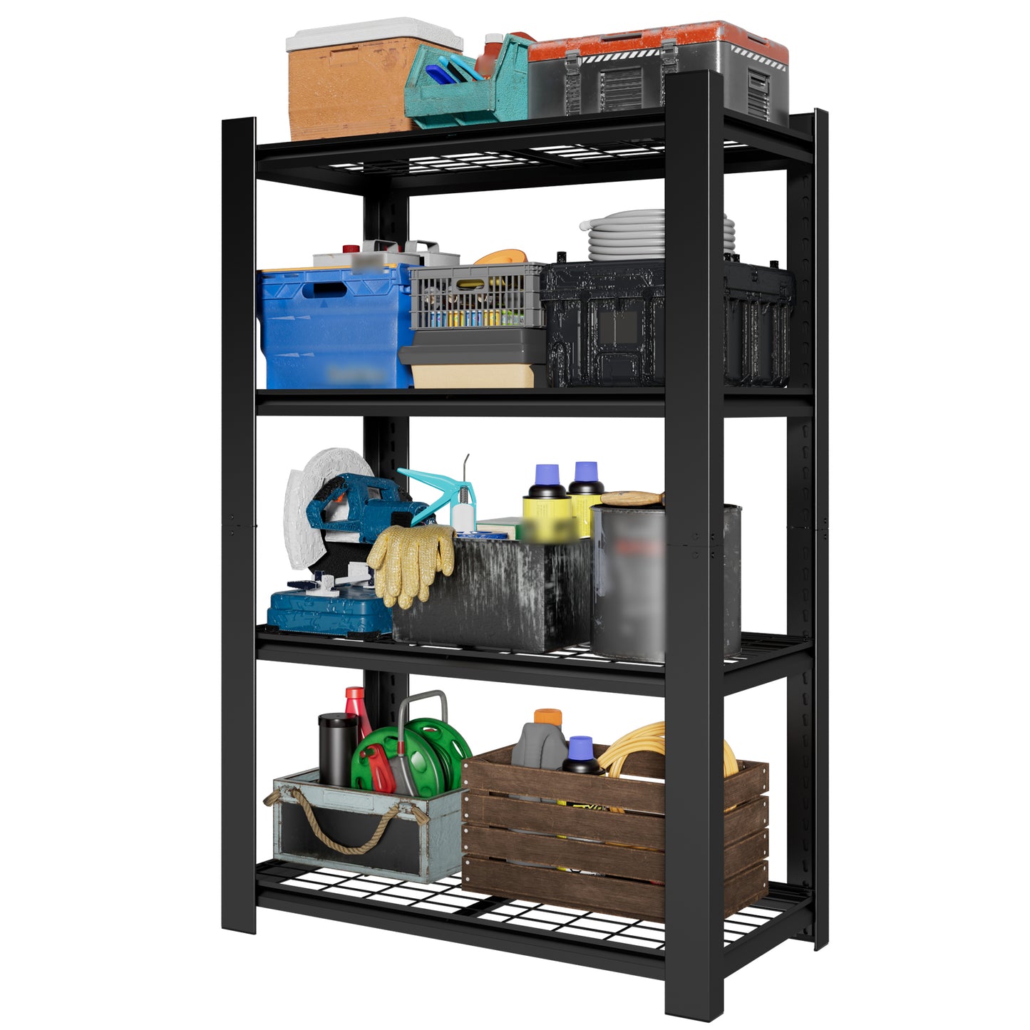 VIYET 60" H Heavy Duty Metal Shelving Unit, 4 Tier Adjustable Storage Rack with 2240 LBS Capacity, Garage Shelf Organizer for Pantry Kitchen Black