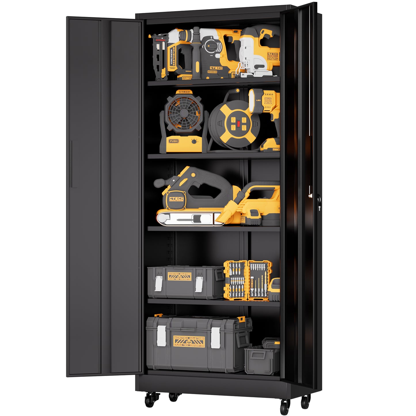 VIYET 71"H Rolling Garage Storage Cabinet,Heavy-Duty Metal Lockable Cabinet w/ 4 Adjustable Shelves (Mobile Tool Organizer for Workshop/Office)