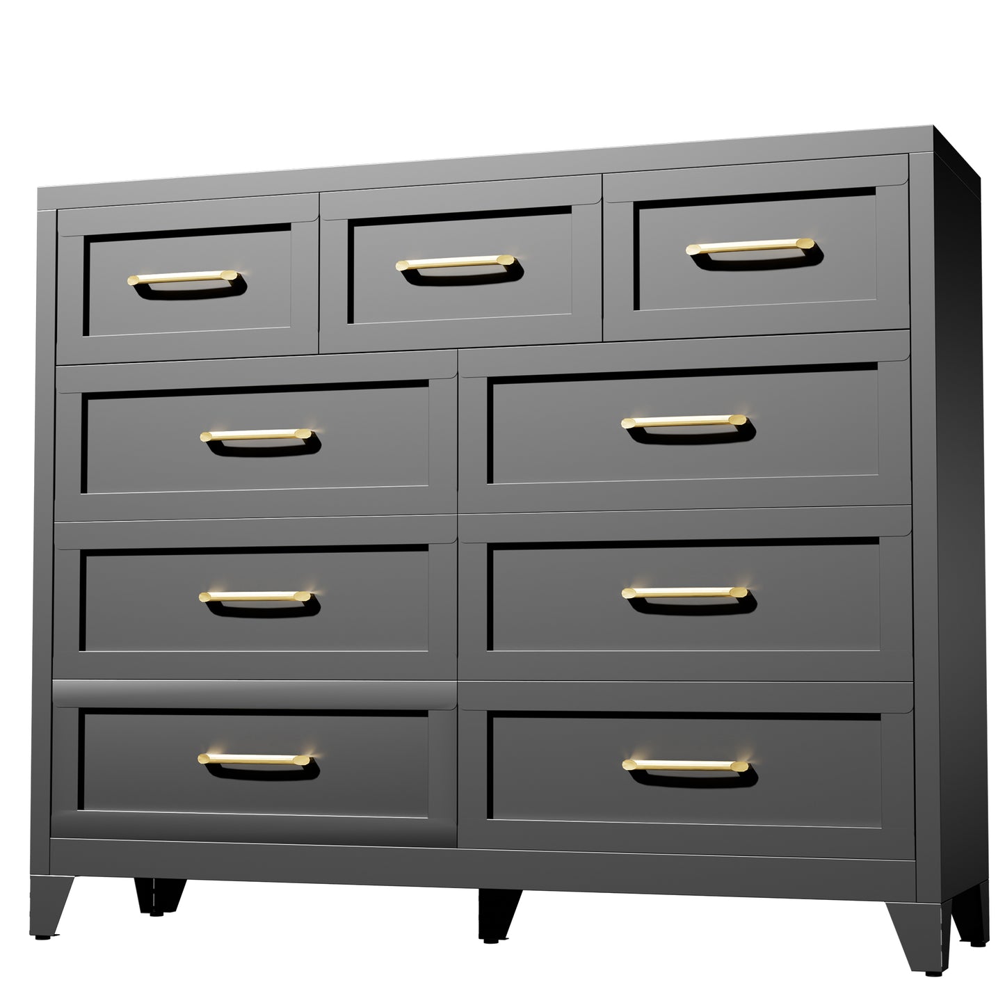 VIYET 9-Drawer Black Dresser for Bedroom, Tall Wide Chest of Drawers with Smooth-Glide Storage