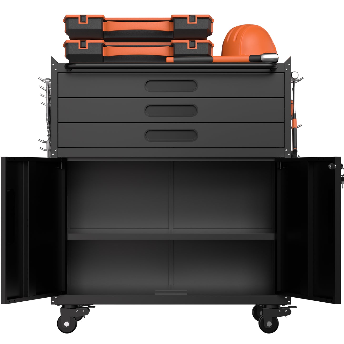 VIYET 34" Heavy-Duty Rolling Metal Tool Cabinet - 3-Drawer Garage Storage Organizer with Lockable Wheels, Black